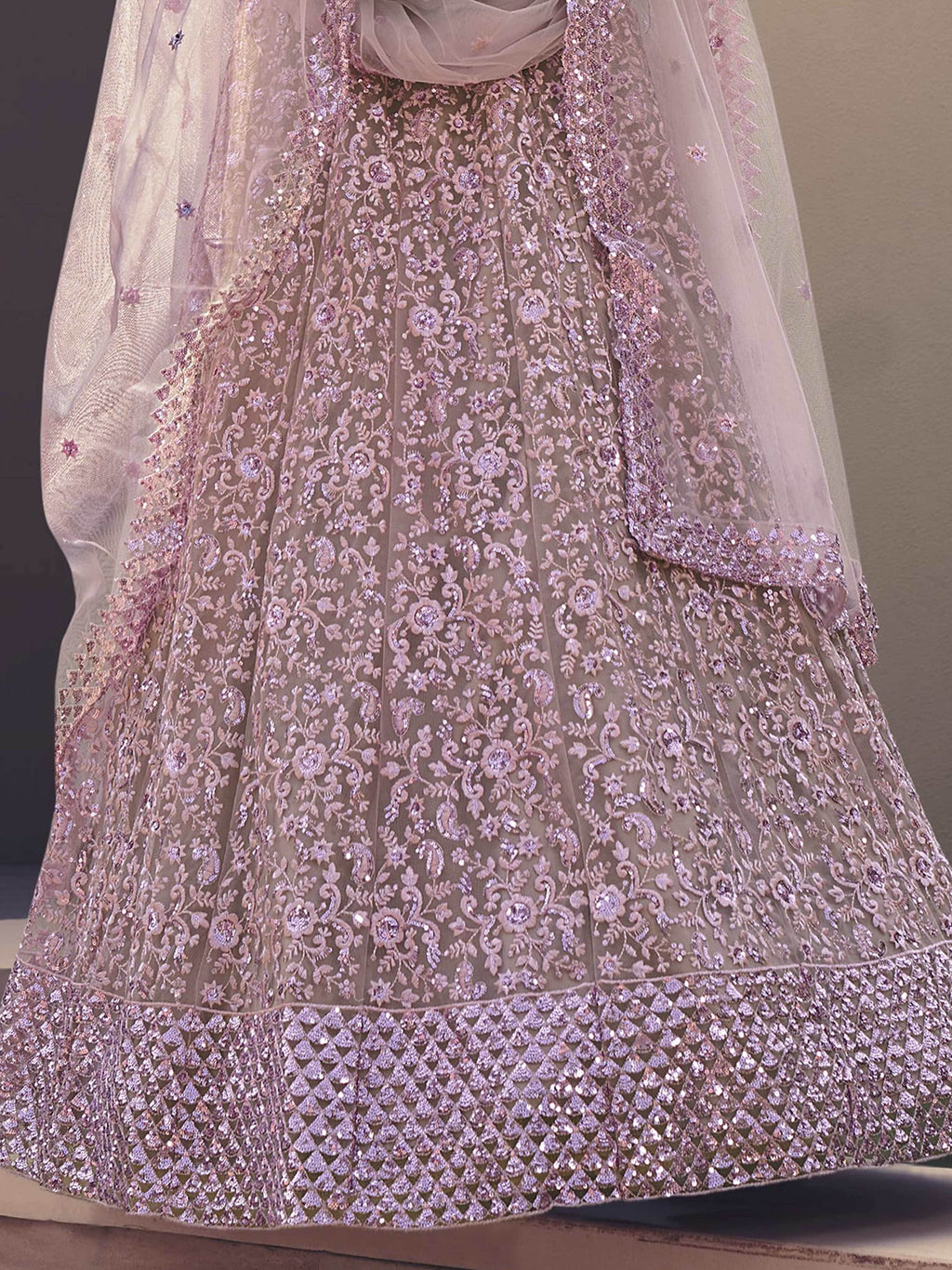 Elegant Lilac Net Embroidered Engagement Wear Lehenga Choli