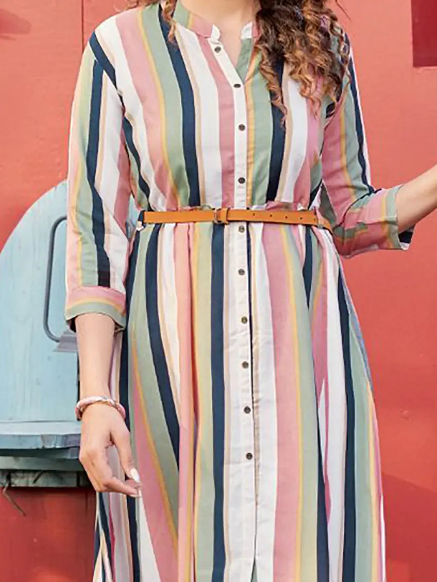 Stunning Multi-Color Digital Printed Rayon A-Line Midi Dress