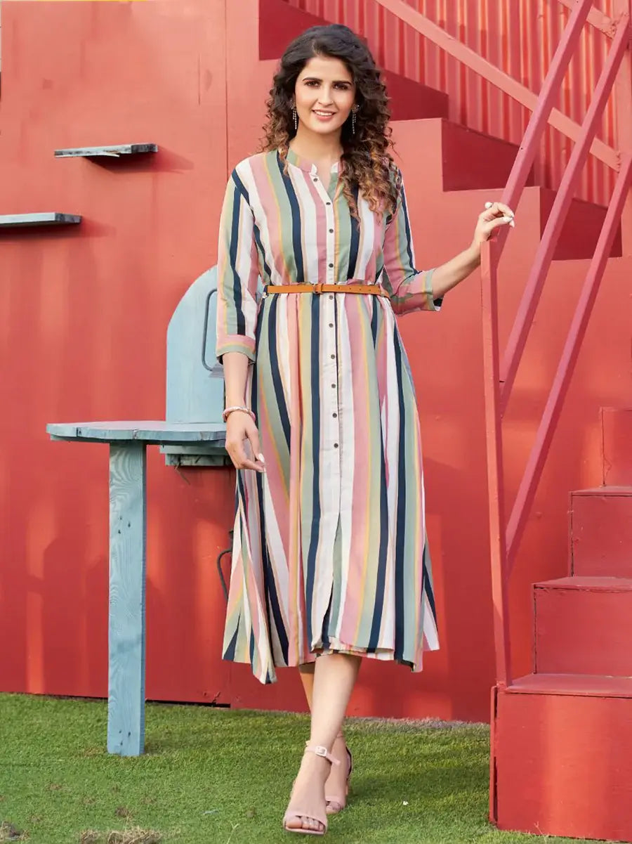Stunning Multi-Color Digital Printed Rayon A-Line Midi Dress