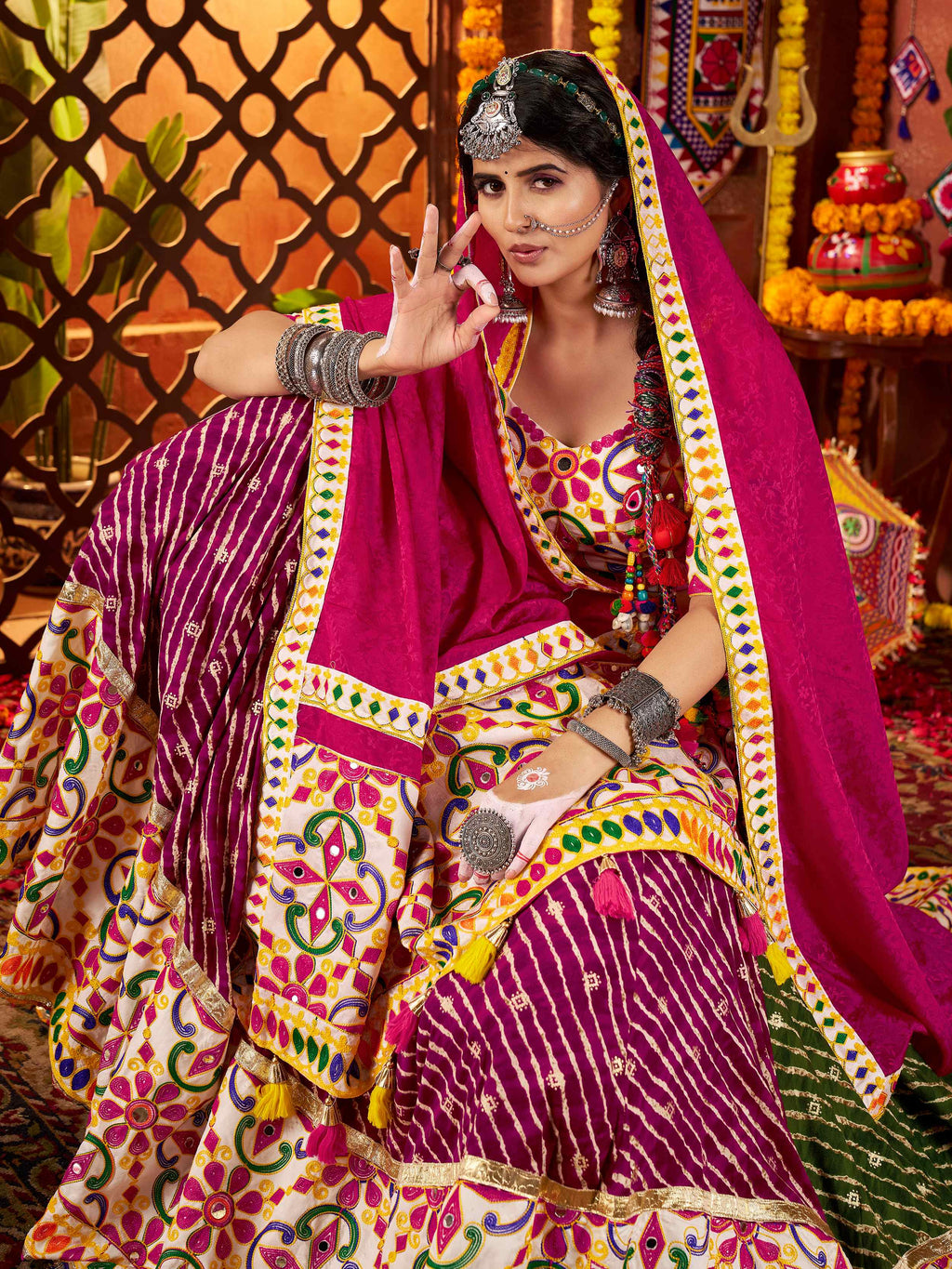 Stunning Multi-Color Cotton Leheriya Print Lehenga Choli With Dupatta