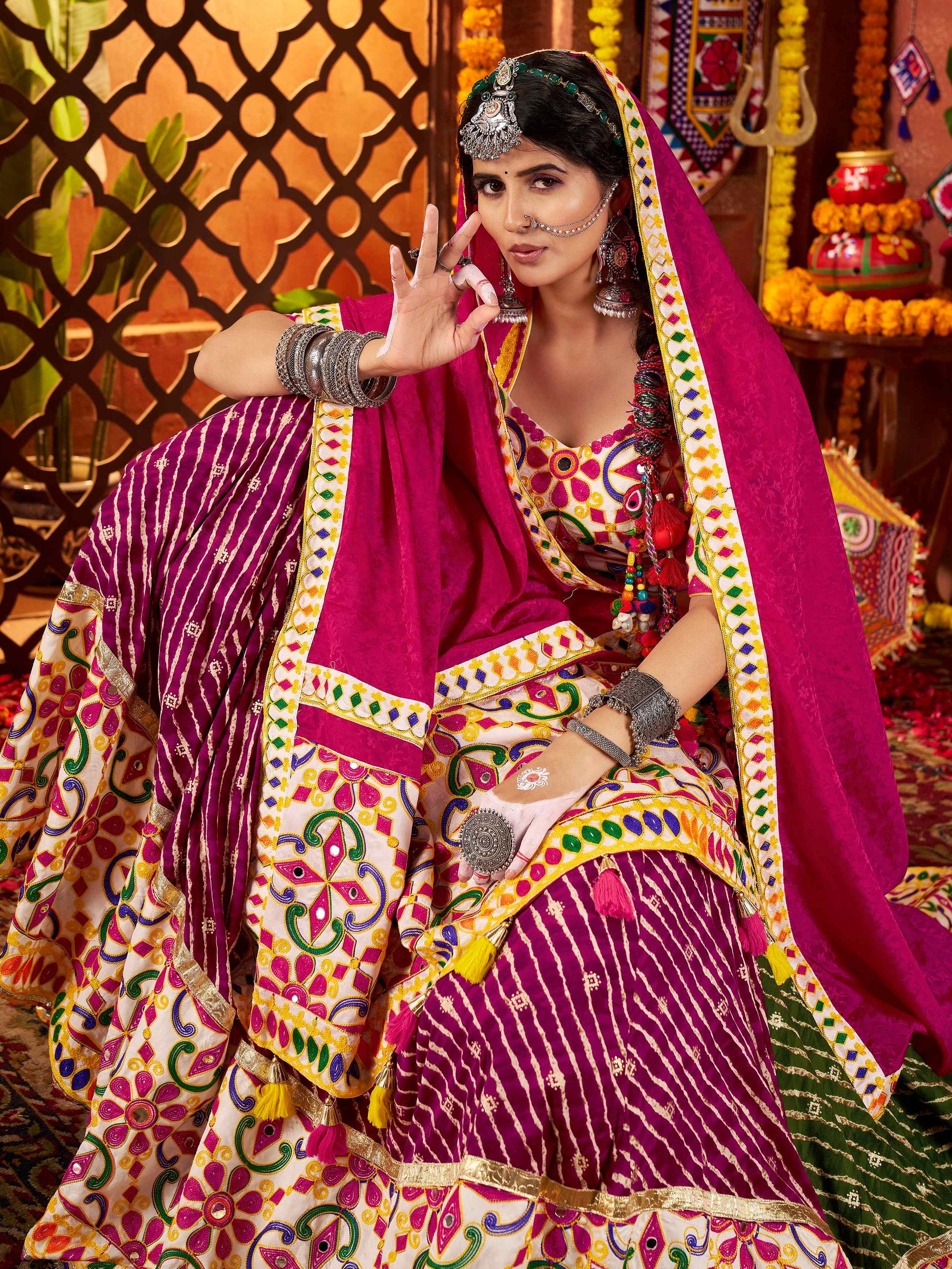Stunning Multi-Color Cotton Leheriya Print Lehenga Choli With Dupatta