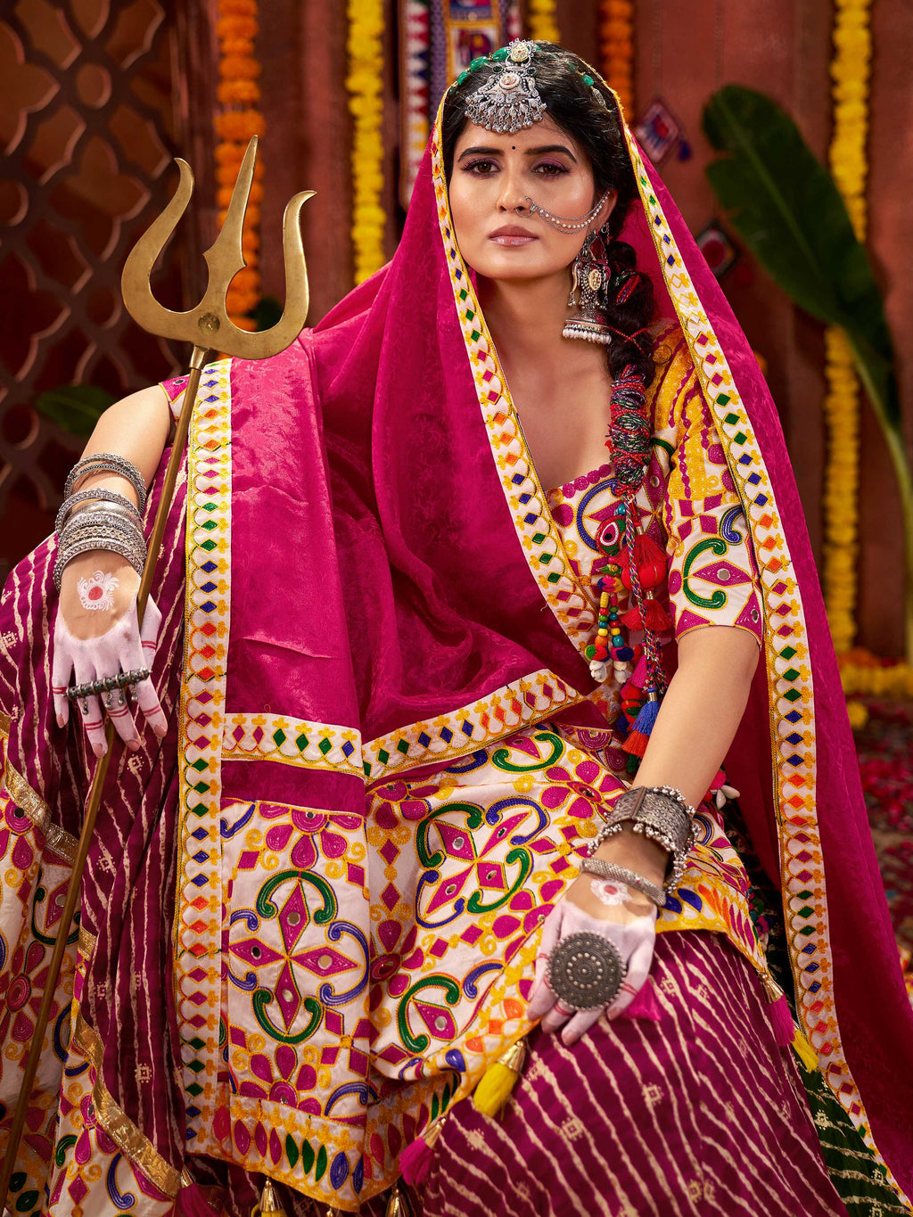 Stunning Multi-Color Cotton Leheriya Print Lehenga Choli With Dupatta