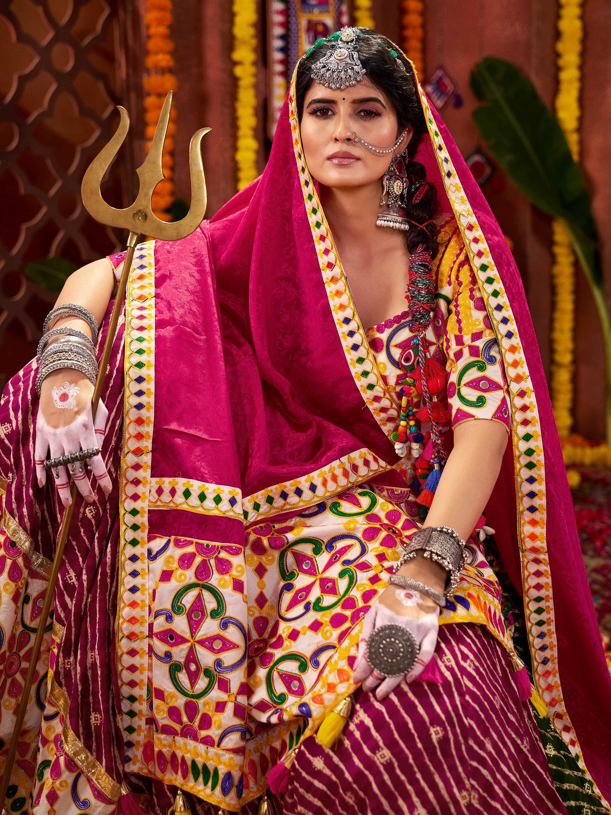 Stunning Multi-Color Cotton Leheriya Print Lehenga Choli With Dupatta