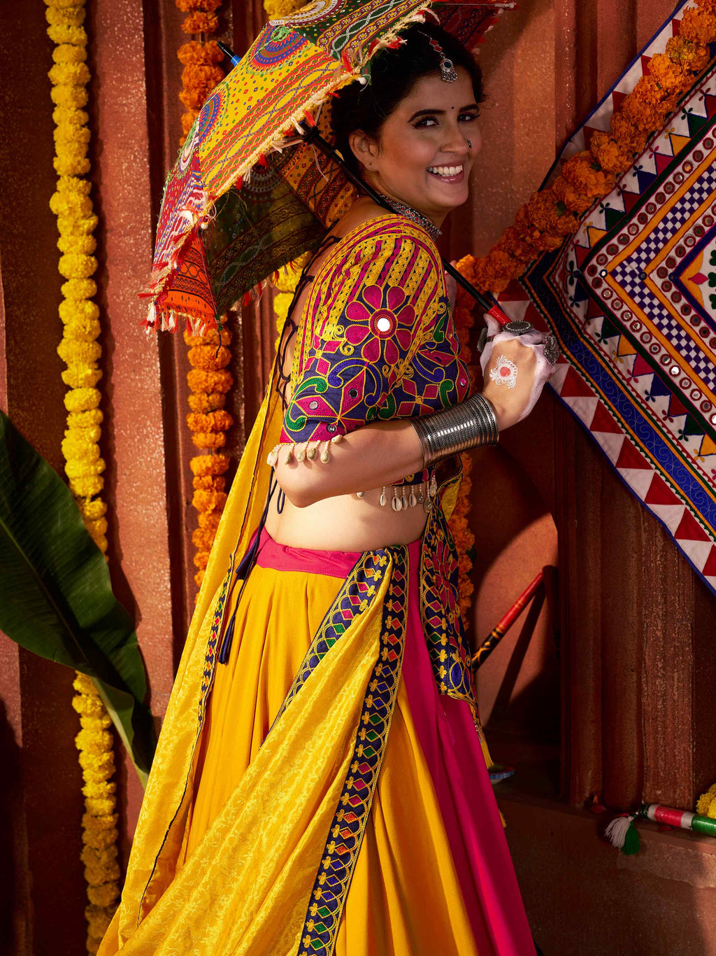 Glorious Red Cotton Embroidered Navratri Wear Lehenga Choli