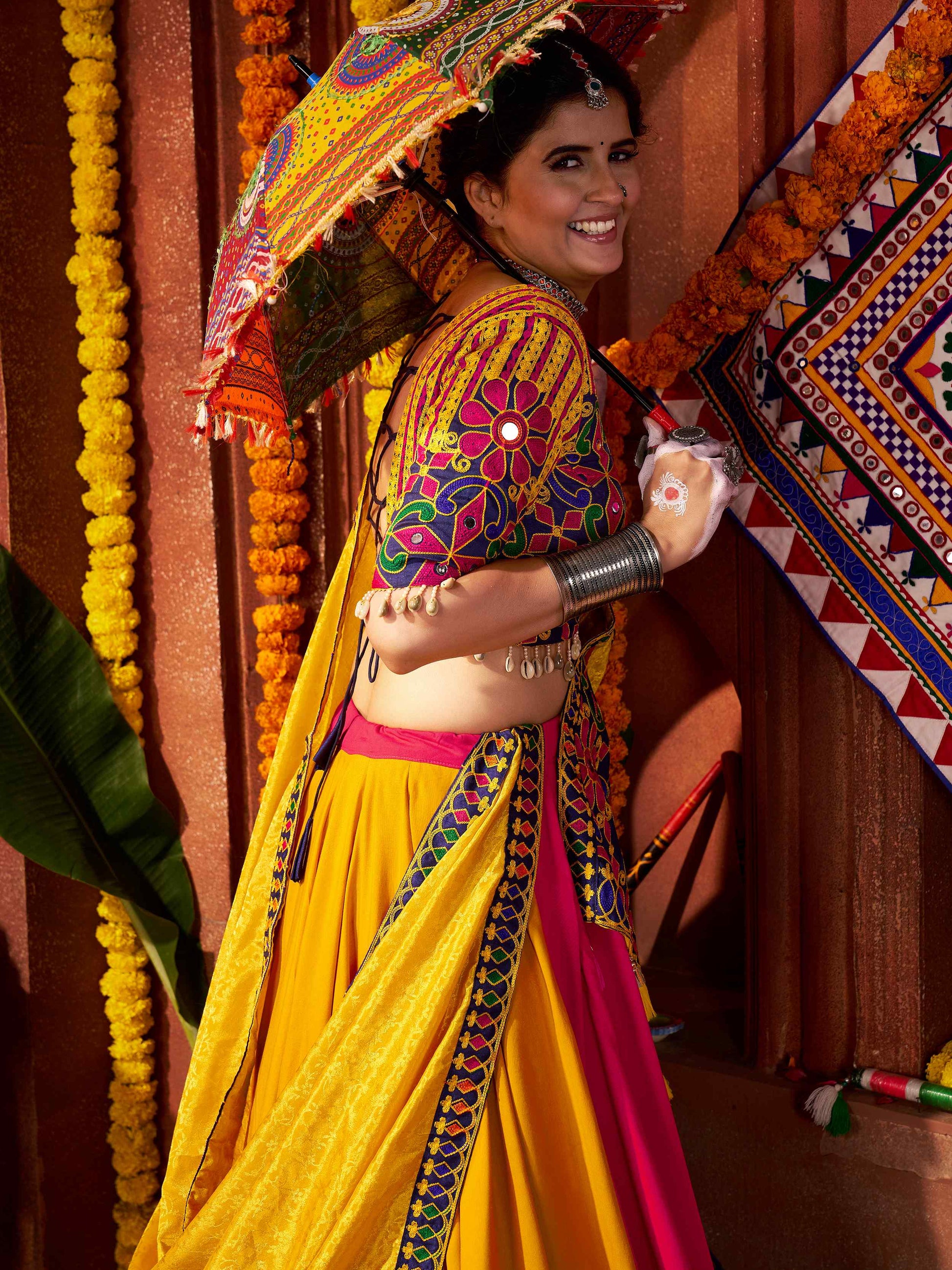 Glorious Red Cotton Embroidered Navratri Wear Lehenga Choli