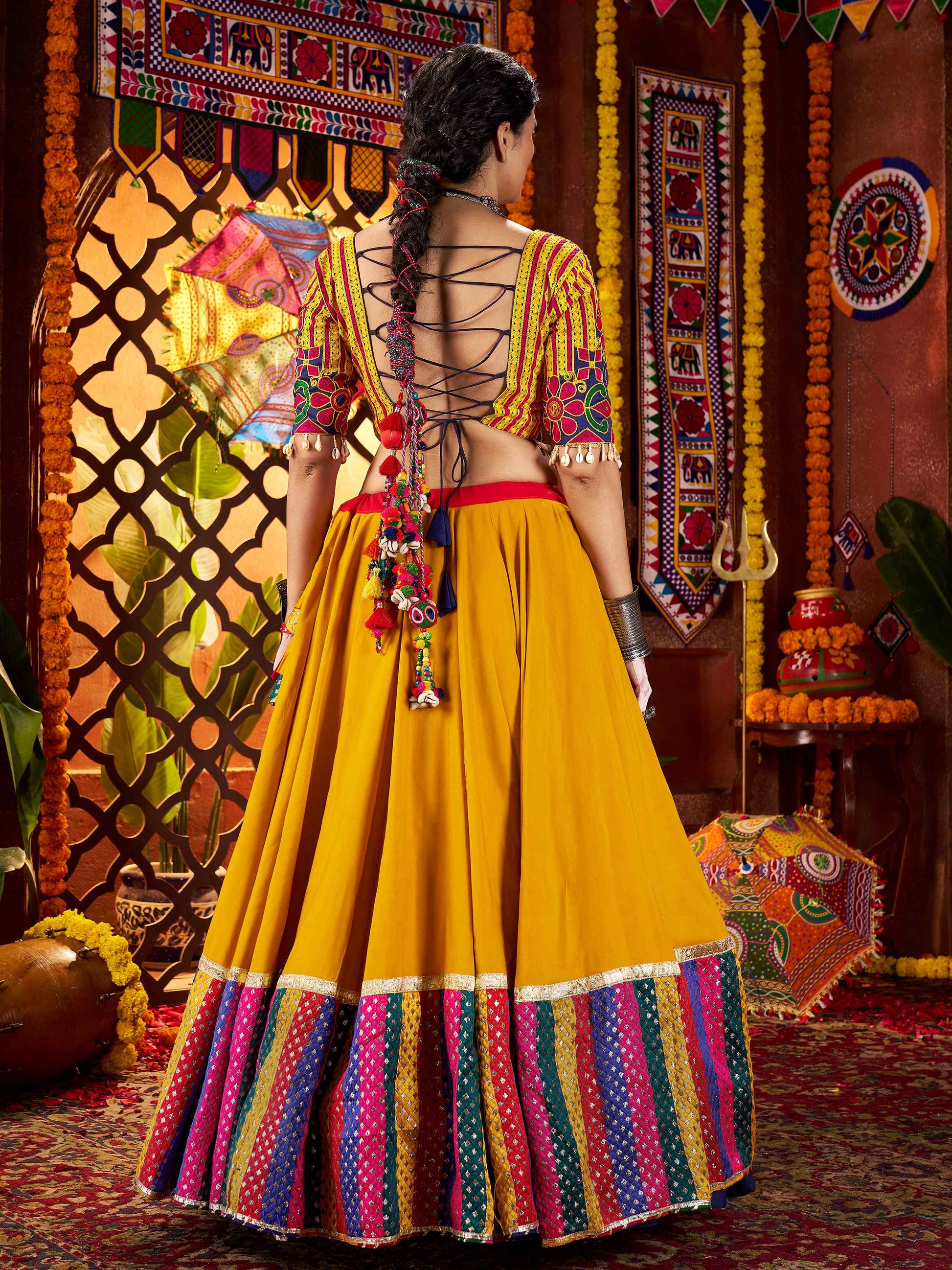 Glorious Red Cotton Embroidered Navratri Wear Lehenga Choli