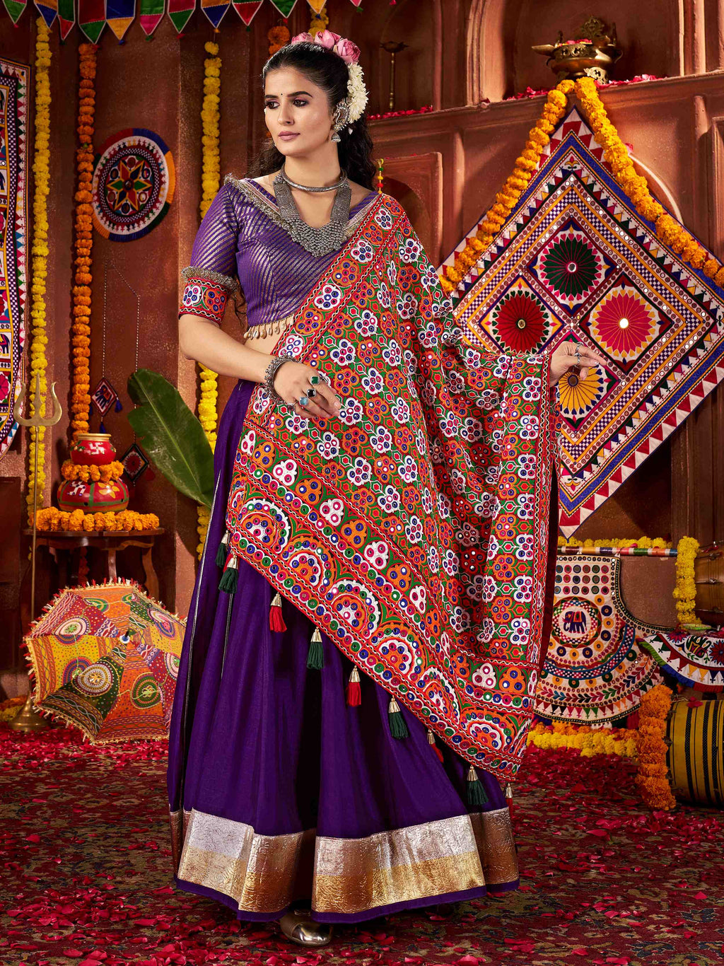 Mesmerizing Purple Silk Lace Work Traditional Lehenga Choli