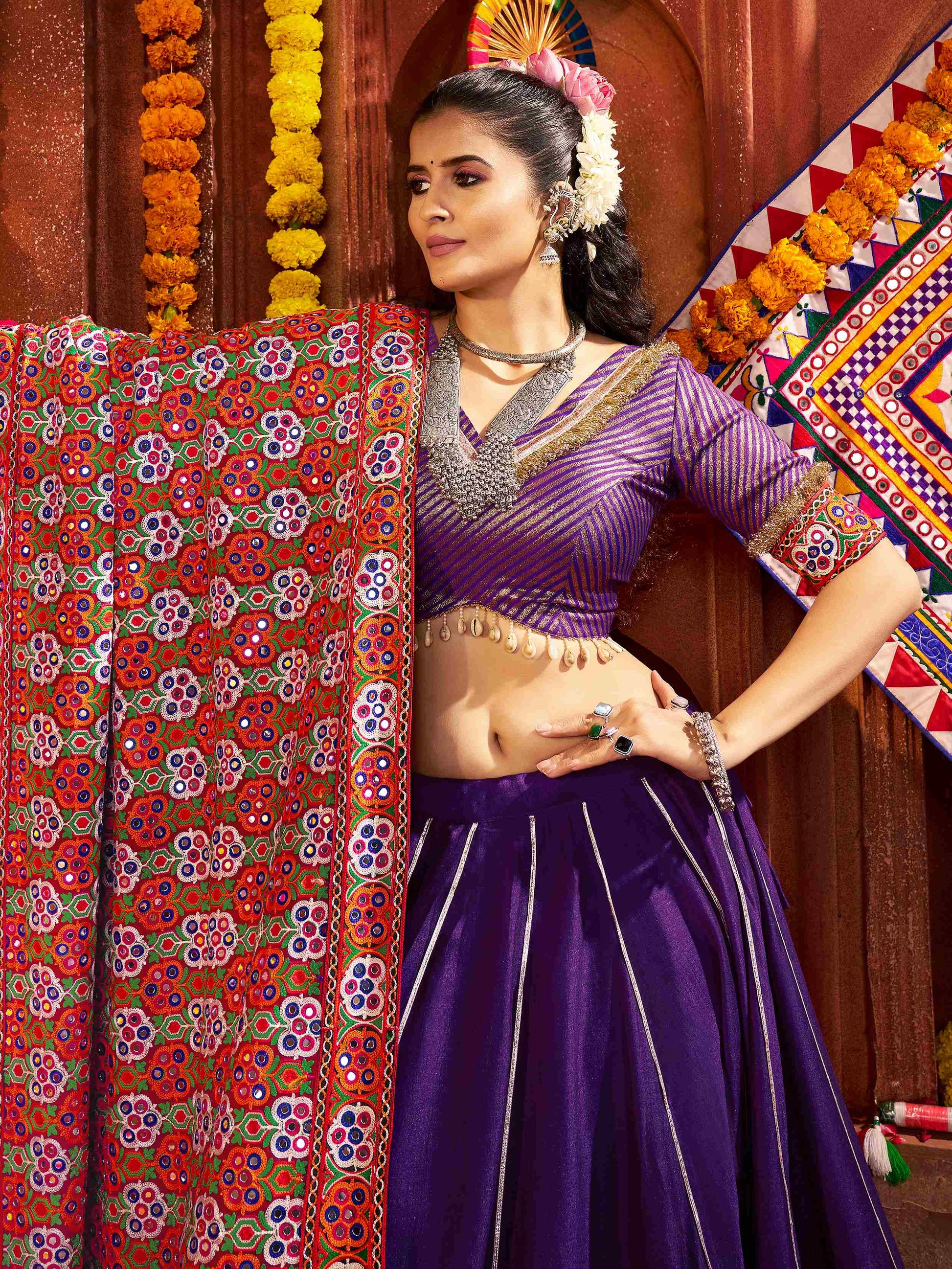 Mesmerizing Purple Silk Lace Work Traditional Lehenga Choli