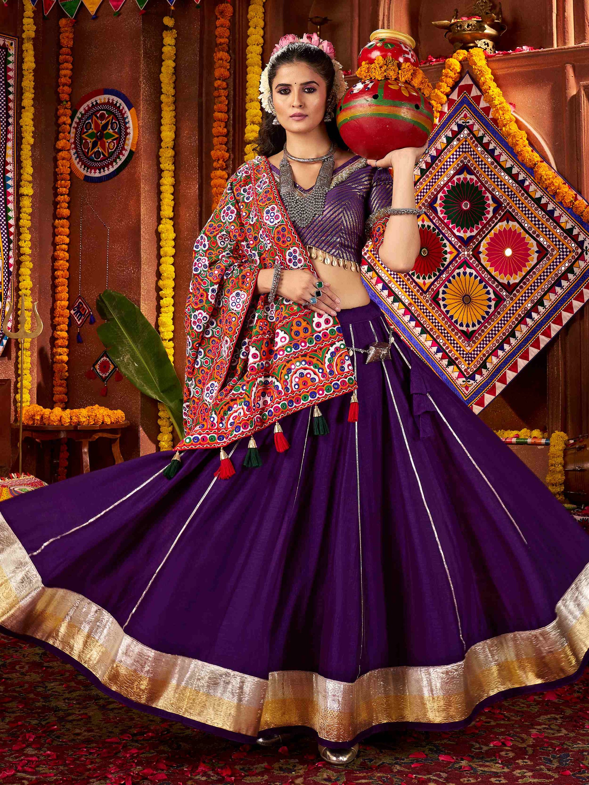 Mesmerizing Purple Silk Lace Work Traditional Lehenga Choli