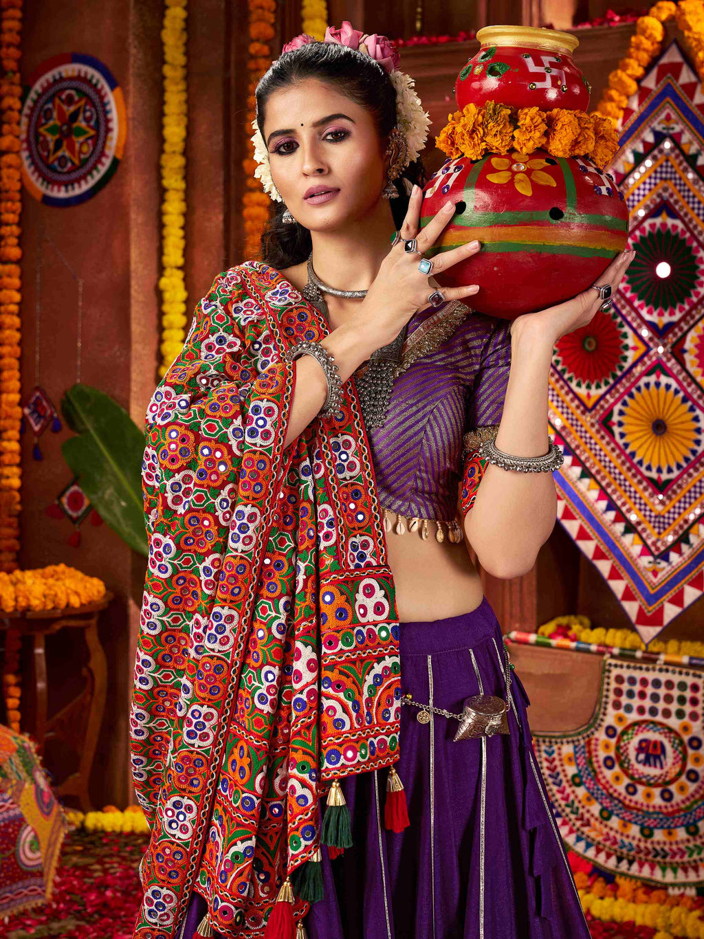 Mesmerizing Purple Silk Lace Work Traditional Lehenga Choli