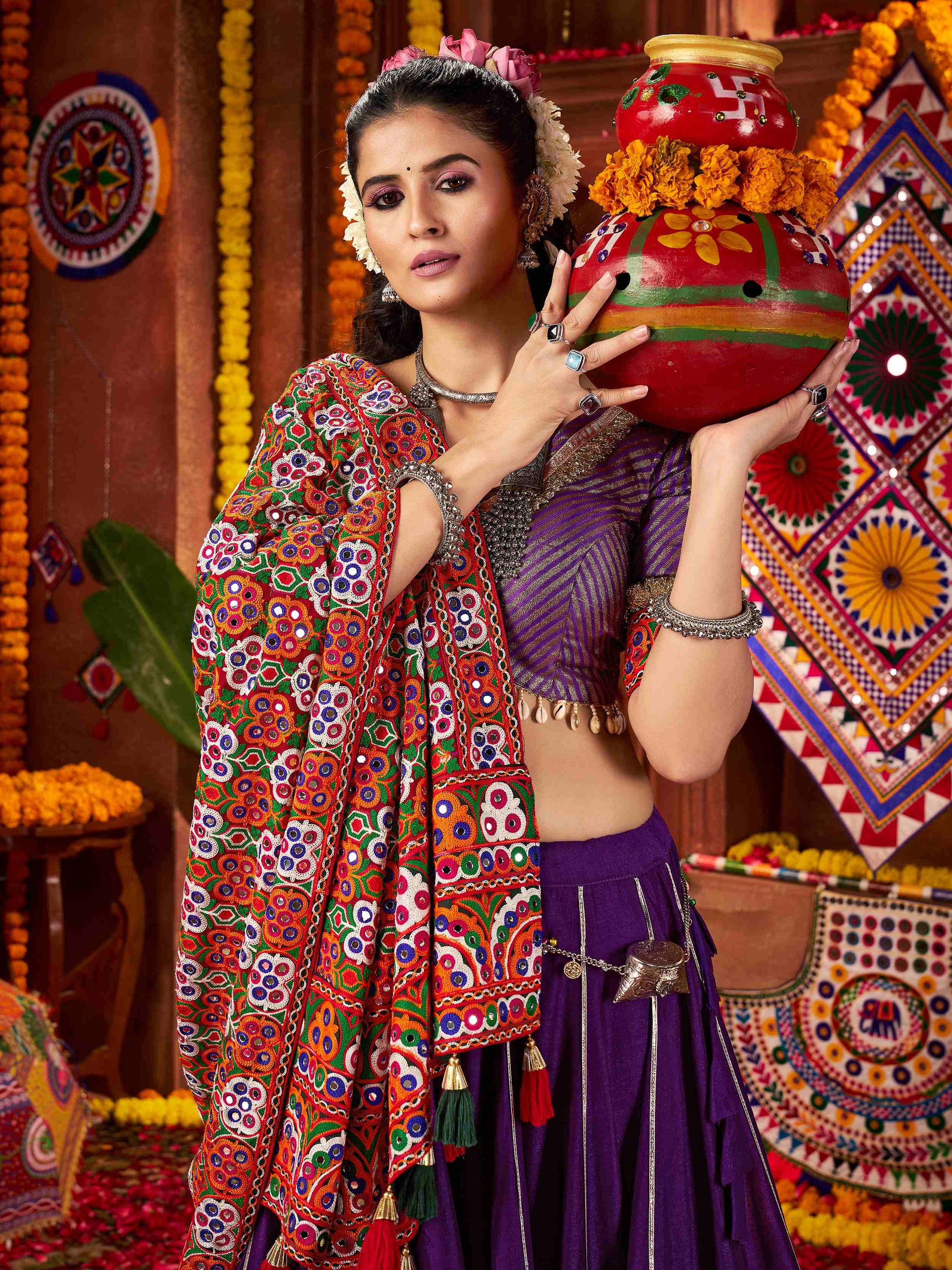Mesmerizing Purple Silk Lace Work Traditional Lehenga Choli