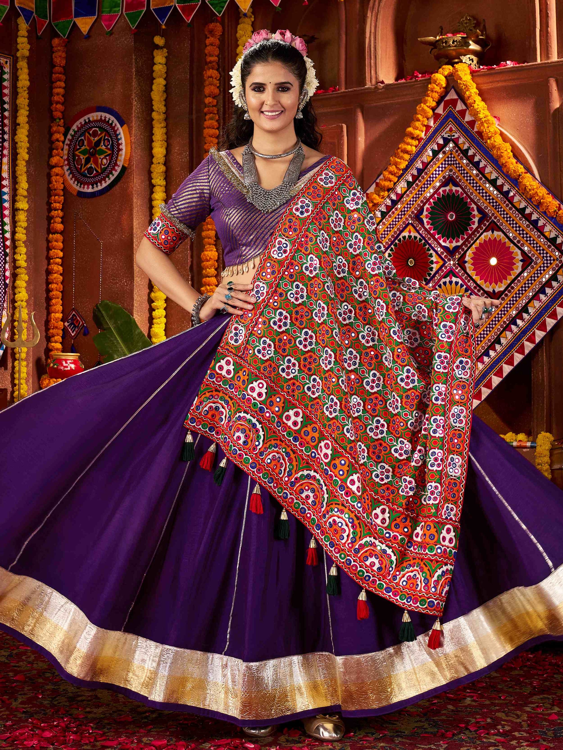 Mesmerizing Purple Silk Lace Work Traditional Lehenga Choli