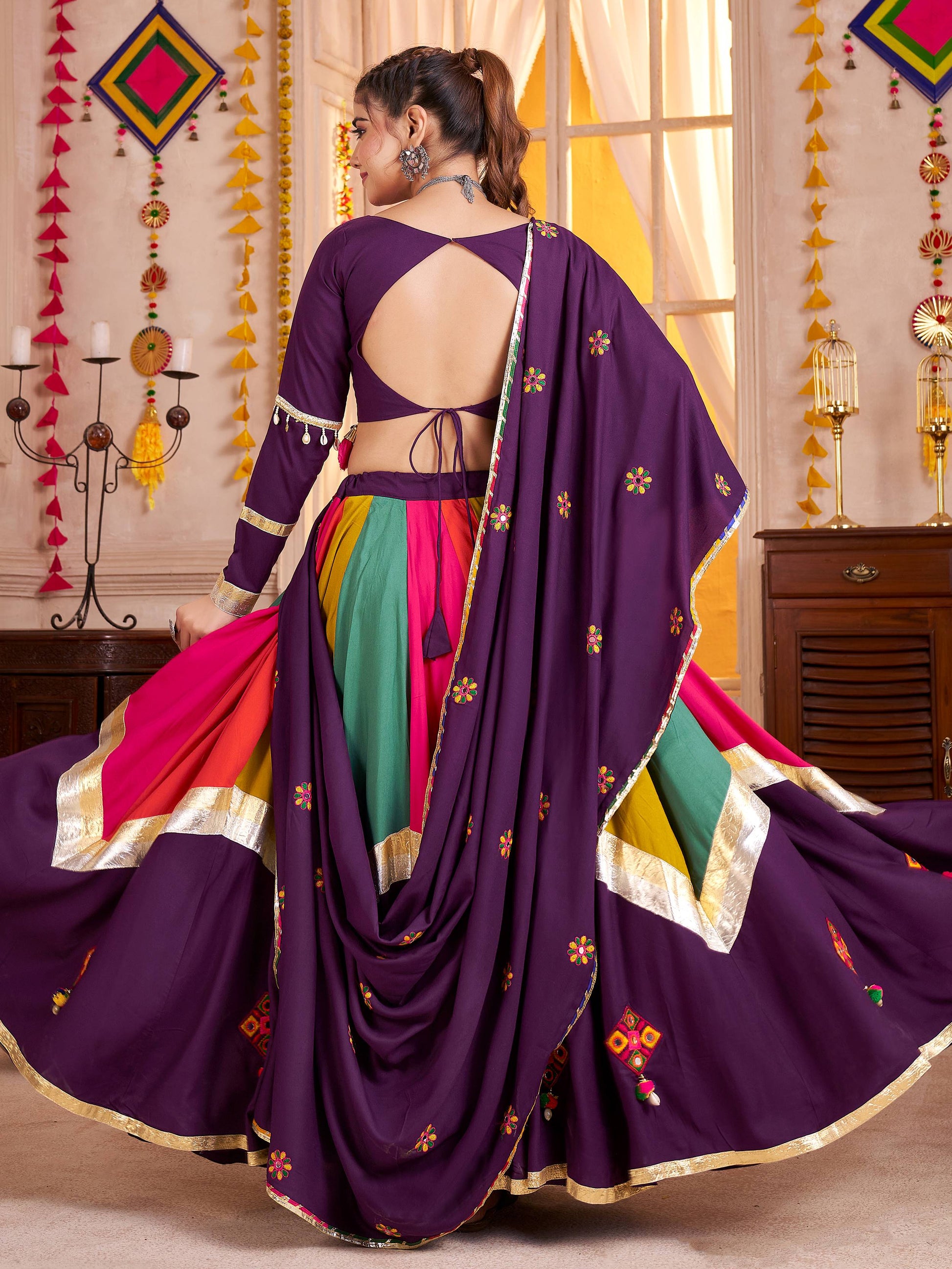 Glamorous Purple Cotton Kutchi Work Navratri Special Lehenga Choli