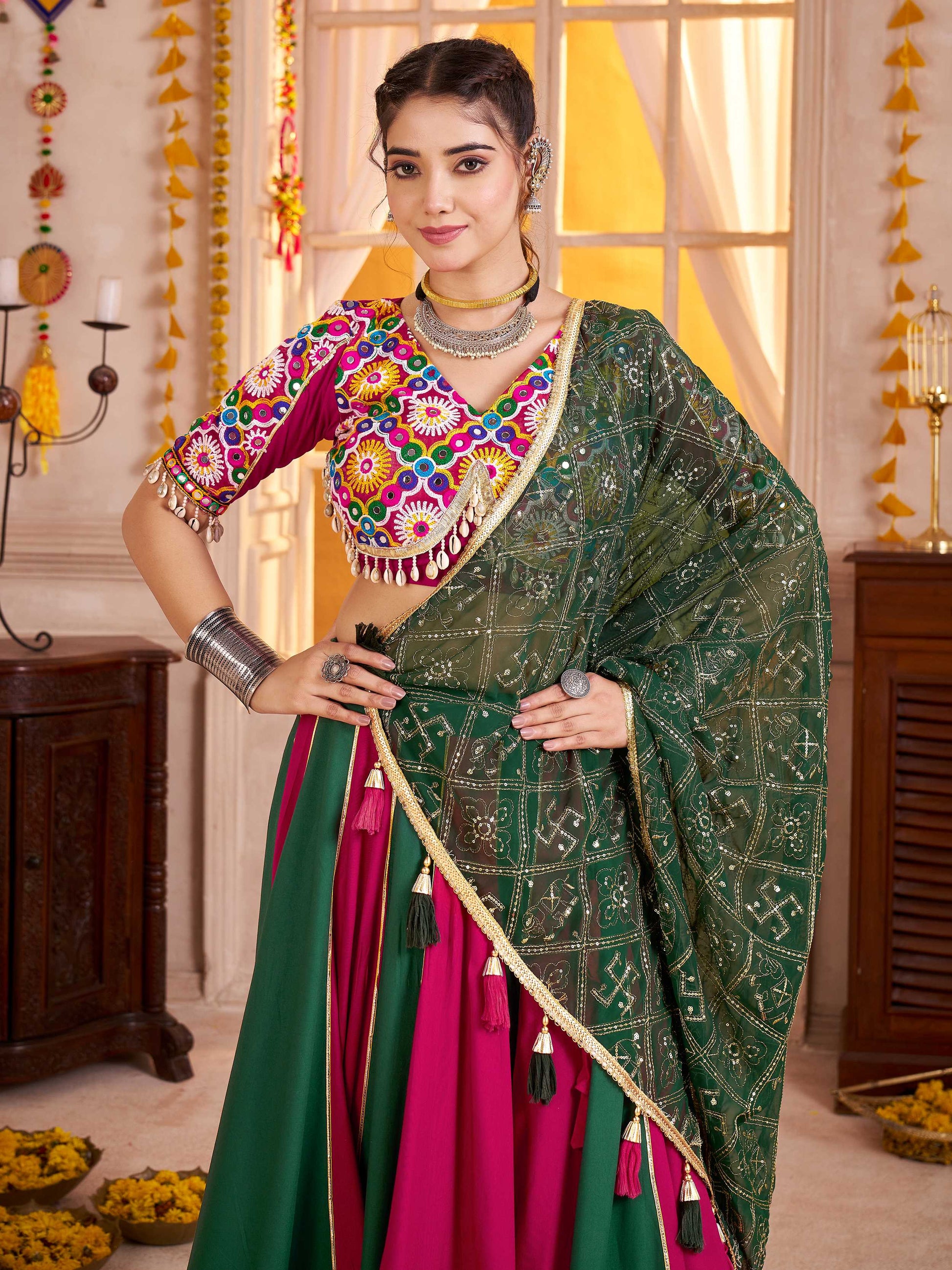 Glamorous Maroon Cotton Lace Work Lehenga Choli With Dupatta