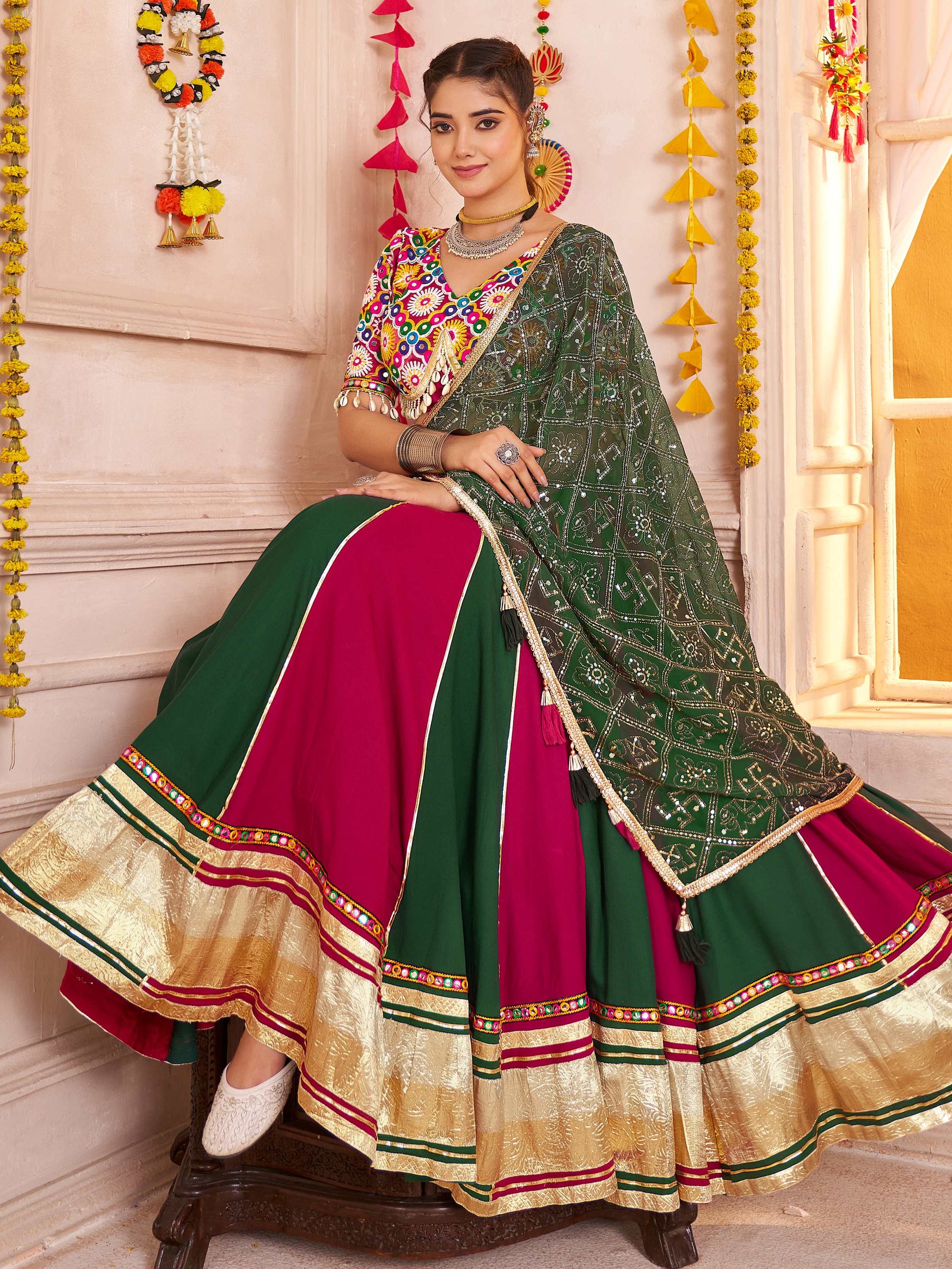 Glamorous Maroon Cotton Lace Work Lehenga Choli With Dupatta