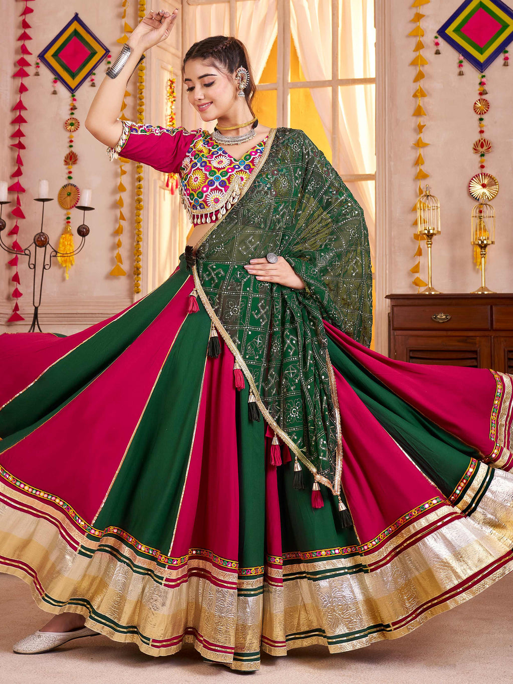 Glamorous Maroon Cotton Lace Work Lehenga Choli With Dupatta