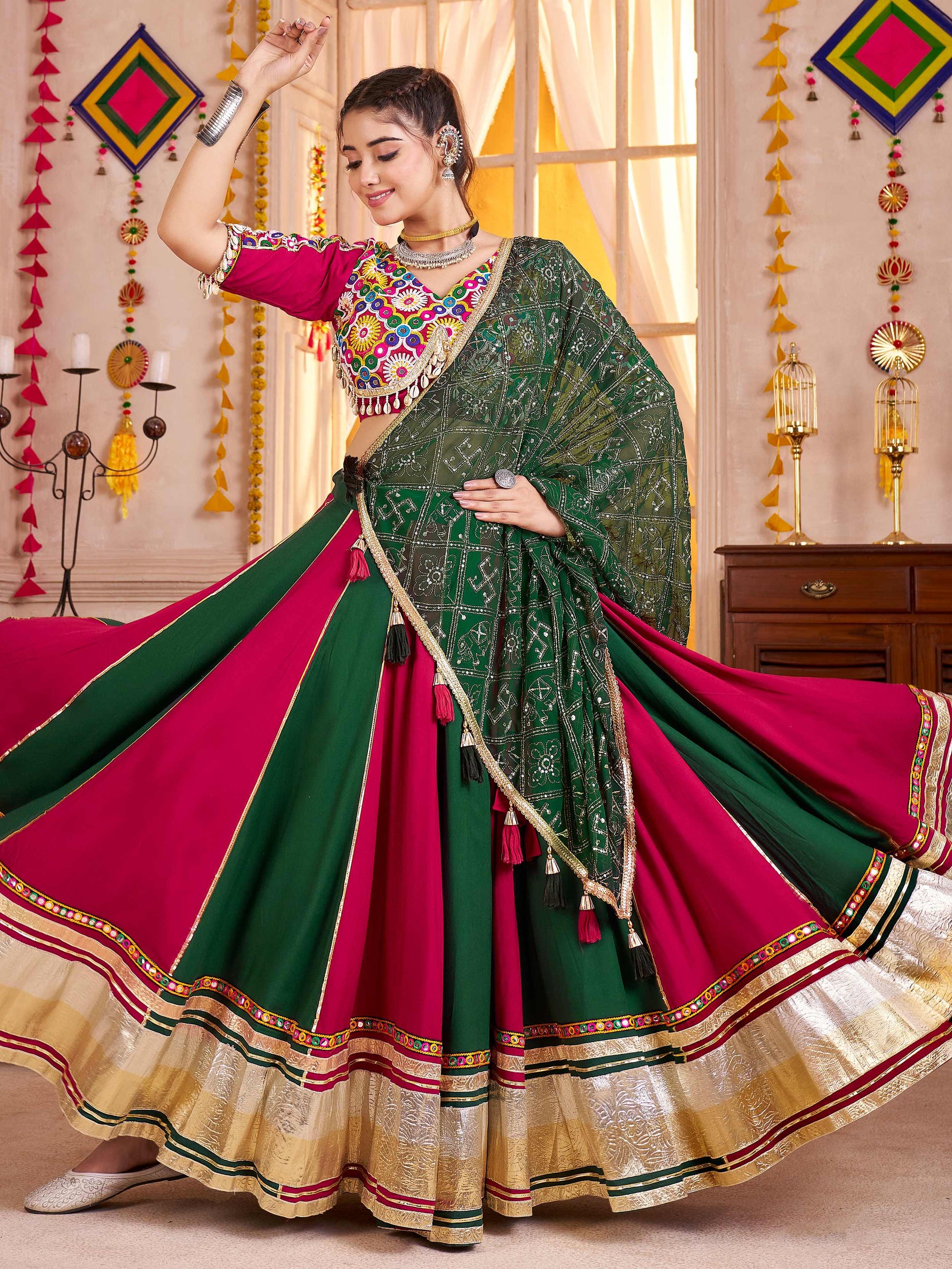 Glamorous Maroon Cotton Lace Work Lehenga Choli With Dupatta