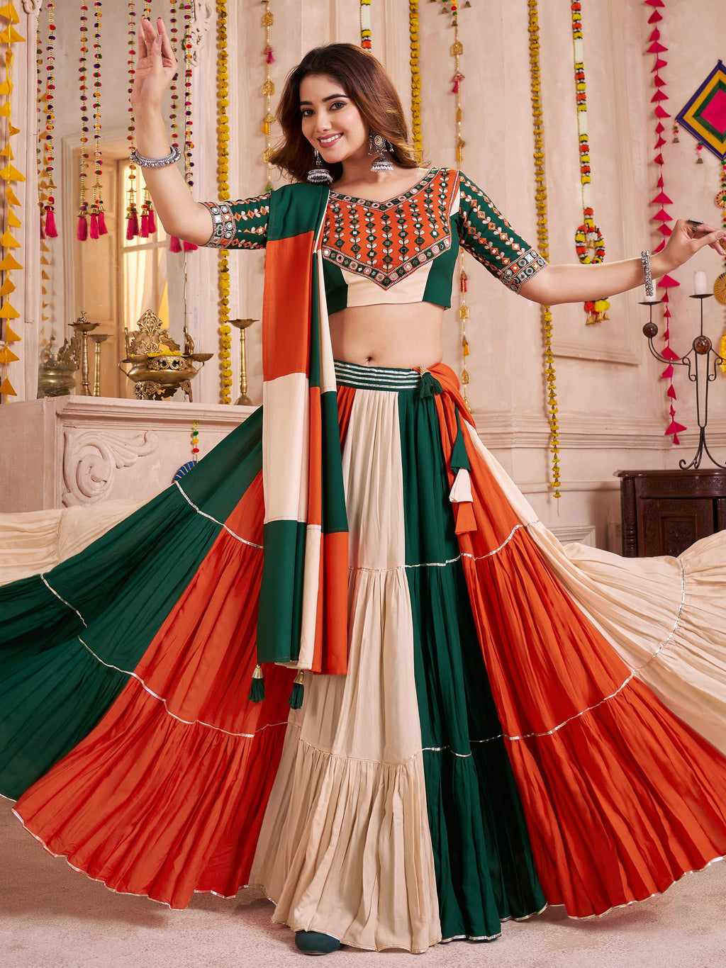 Stylish Multi-Color Cotton Kutchi Work Festival Wear Lehenga Choli