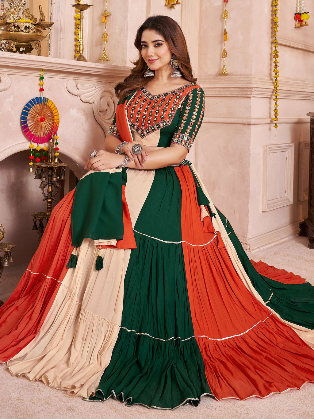 Stylish Multi-Color Cotton Kutchi Work Festival Wear Lehenga Choli