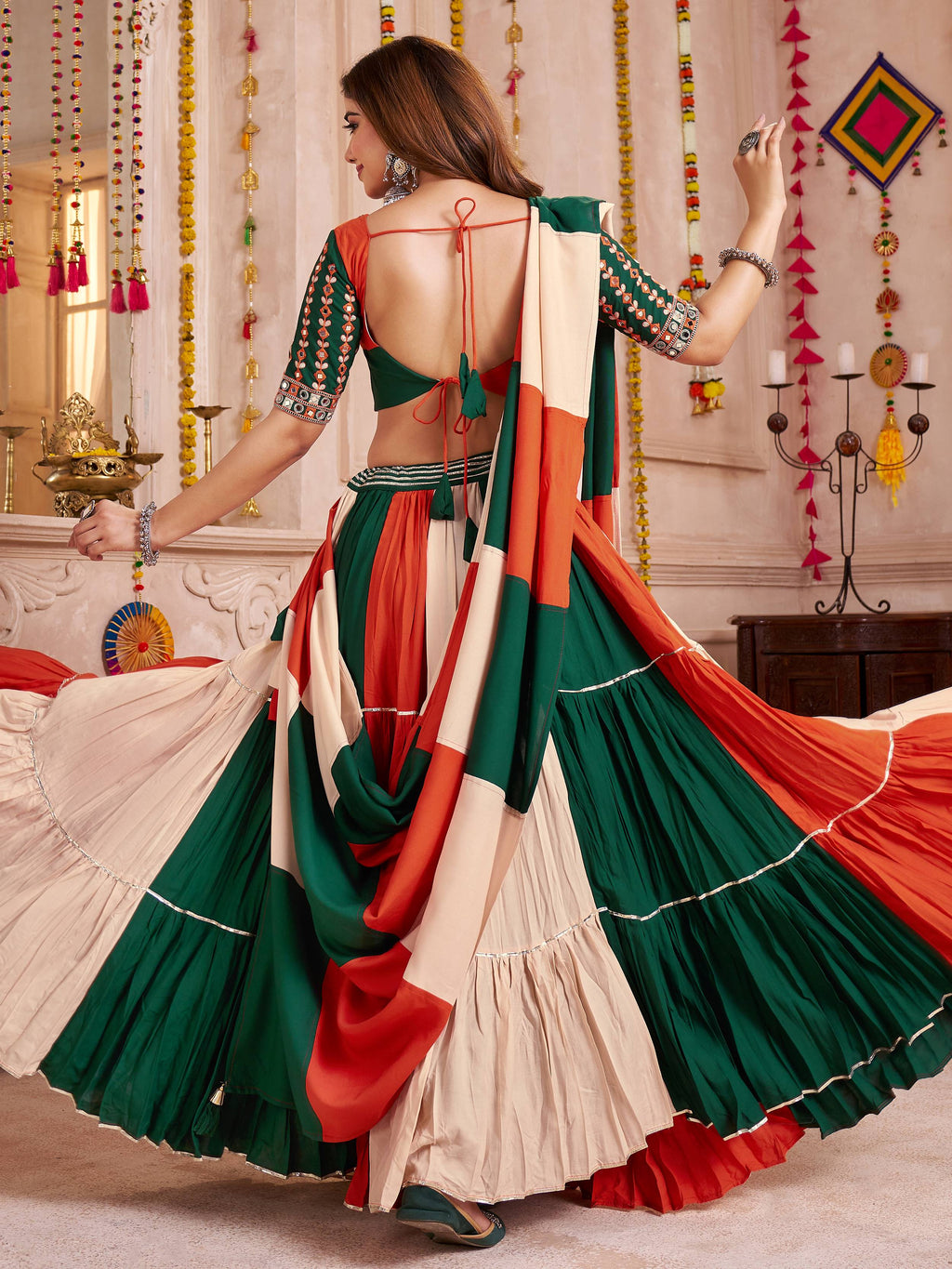 Stylish Multi-Color Cotton Kutchi Work Festival Wear Lehenga Choli