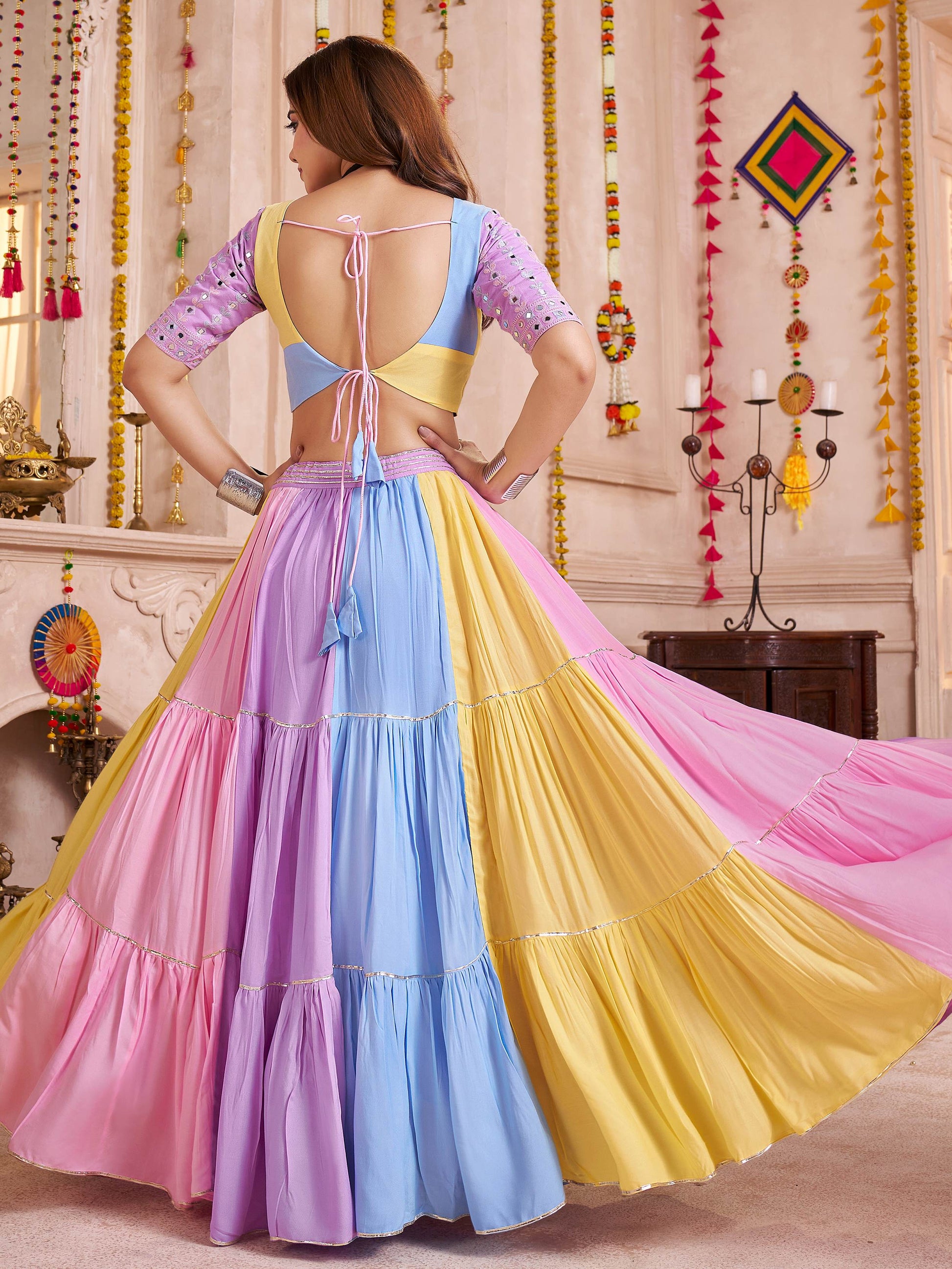 Astonishing Multi-Color Cotton Mirror Work Lehenga Choli With Dupatta