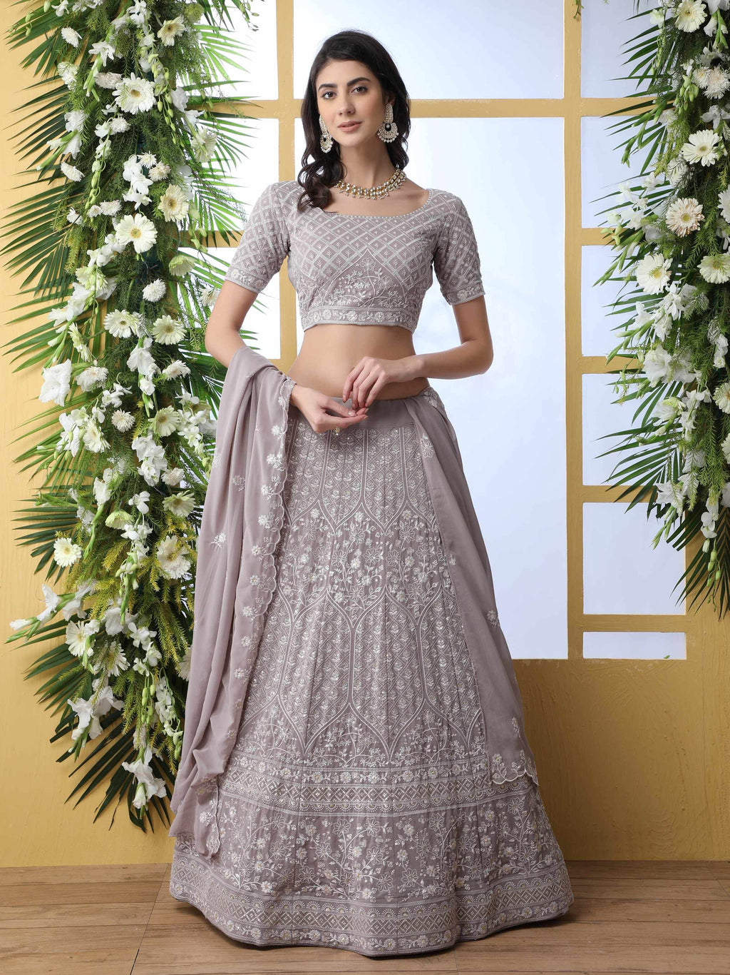 Fantastic Lavender Georgette Thread Work Bridesmaid Lehenga Choli