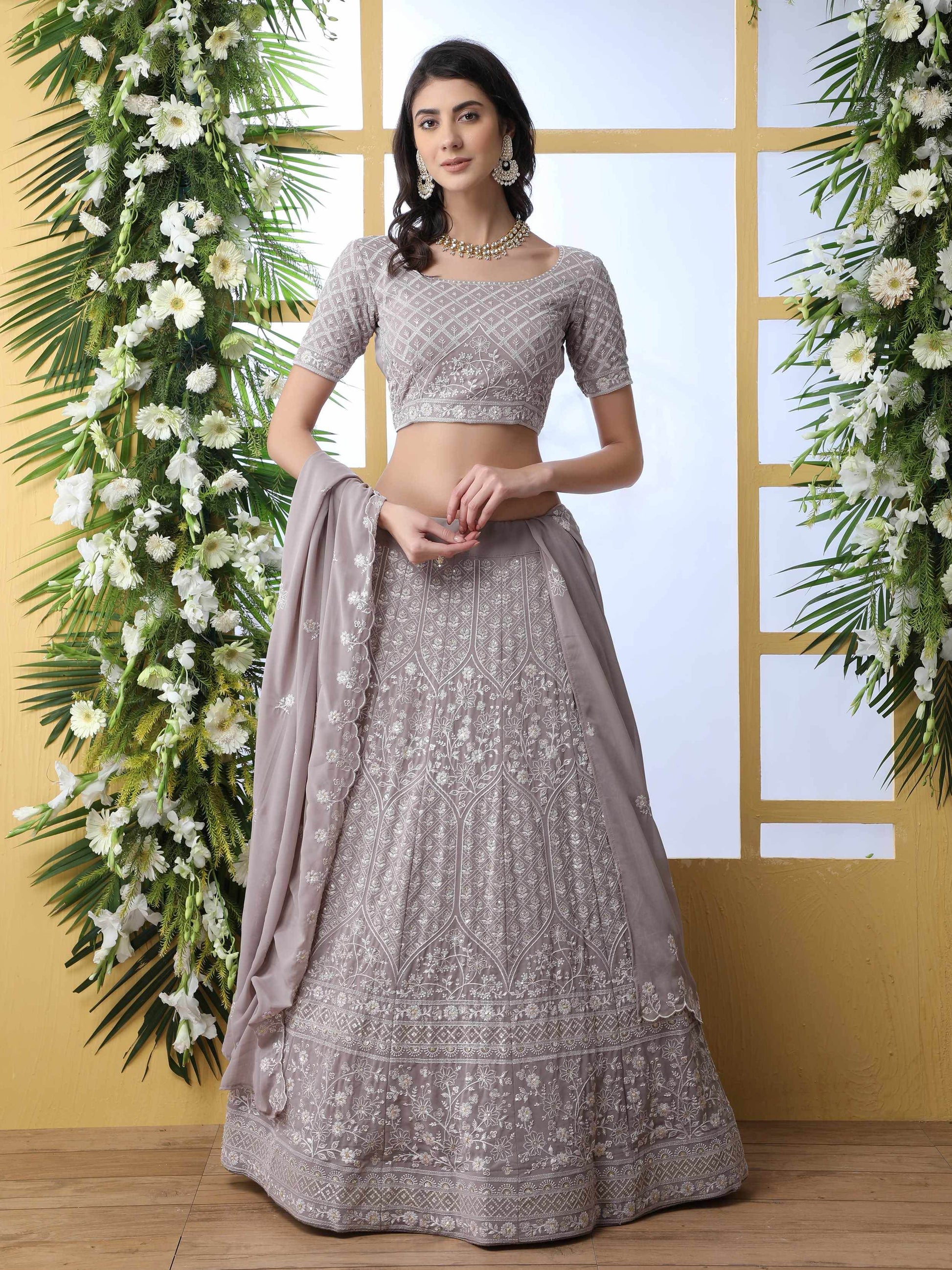 Fantastic Lavender Georgette Thread Work Bridesmaid Lehenga Choli