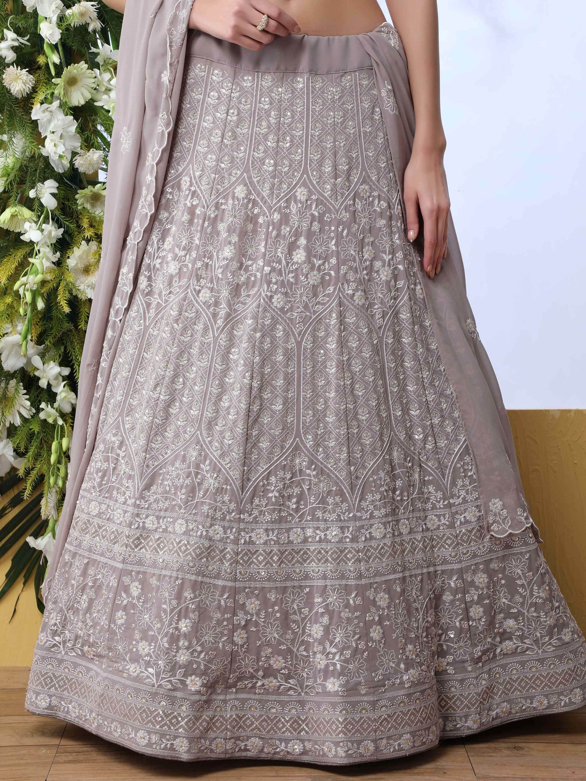 Fantastic Lavender Georgette Thread Work Bridesmaid Lehenga Choli