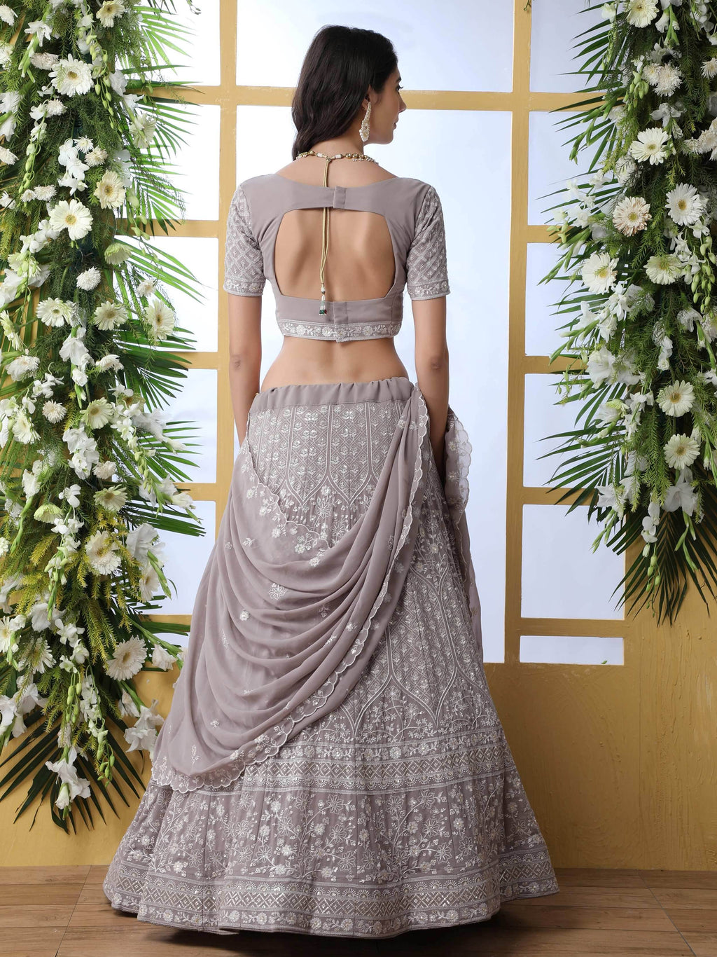 Fantastic Lavender Georgette Thread Work Bridesmaid Lehenga Choli