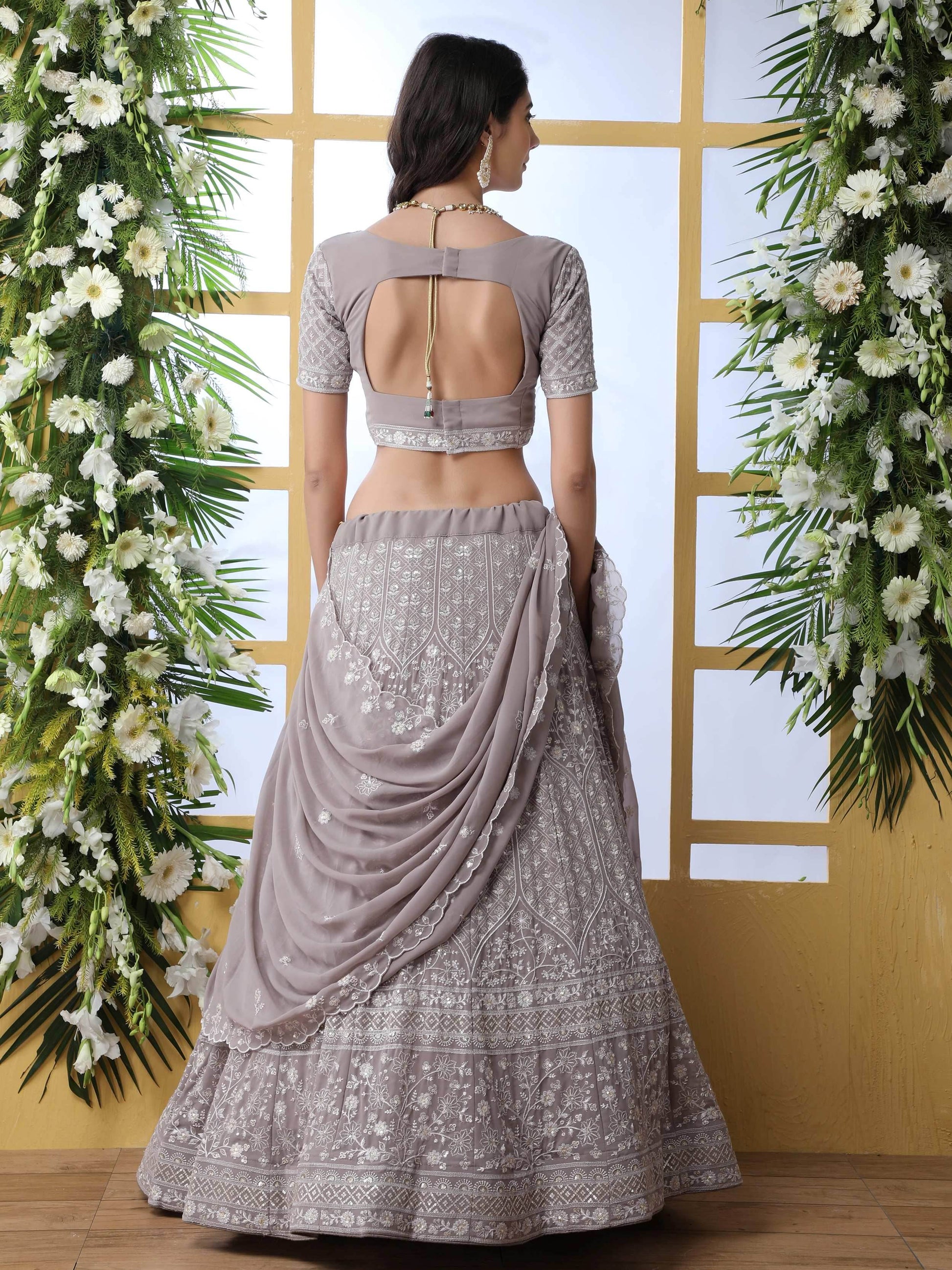 Fantastic Lavender Georgette Thread Work Bridesmaid Lehenga Choli
