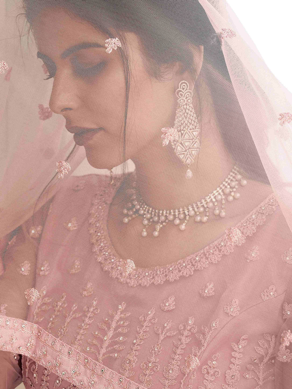 Pretty Baby Pink Net Embroidered Function Wear Gown With Dupatta