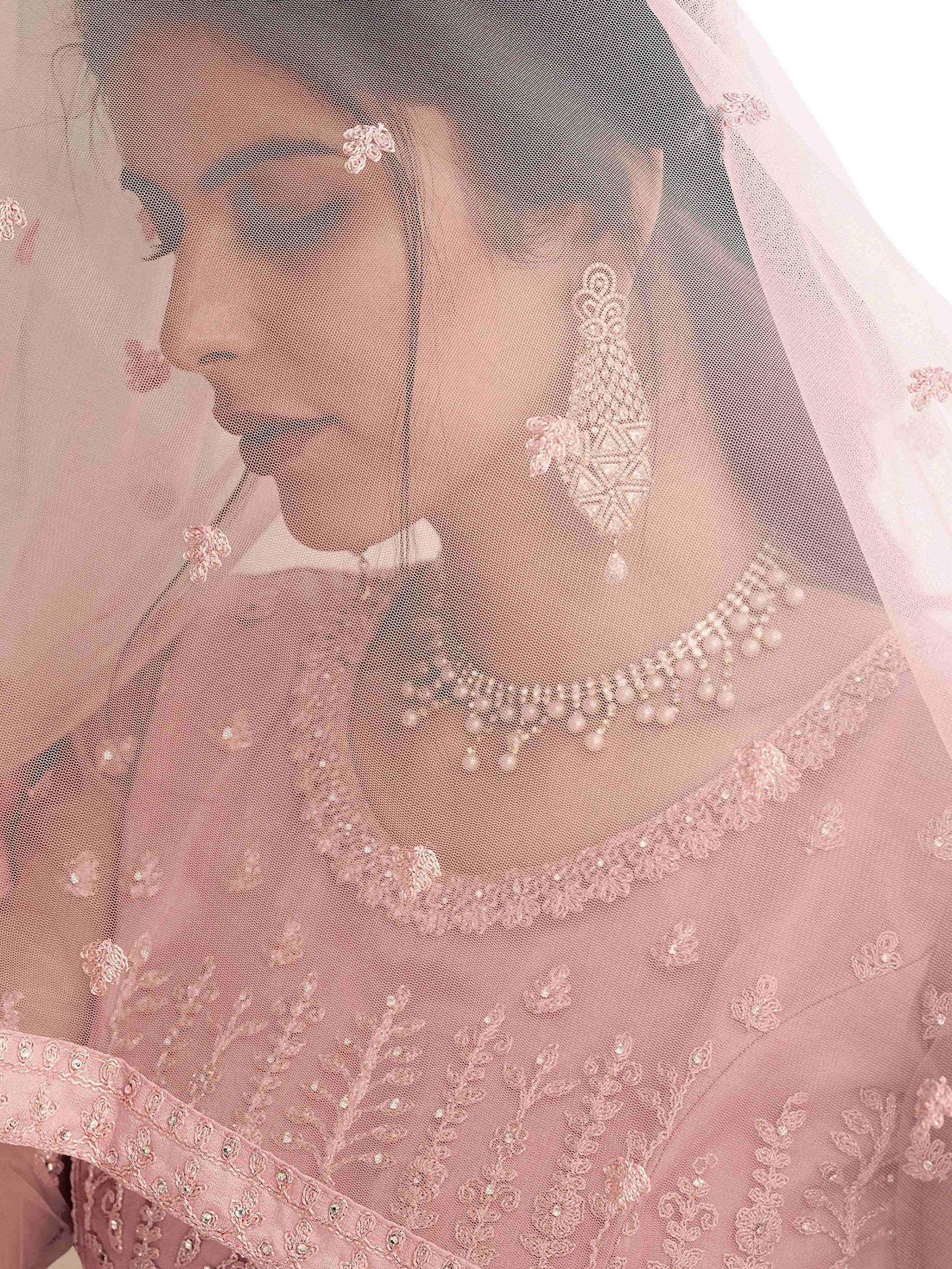 Pretty Baby Pink Net Embroidered Function Wear Gown With Dupatta