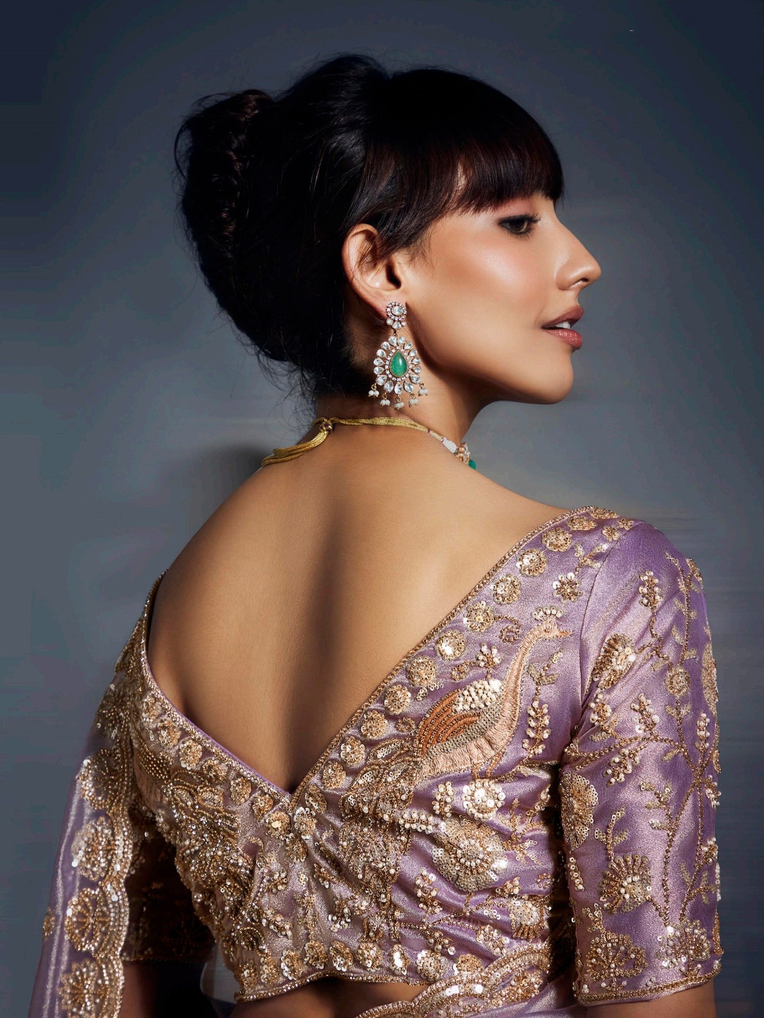 Lovely Lavender Organza Embroidered Designer Saree With Blouse