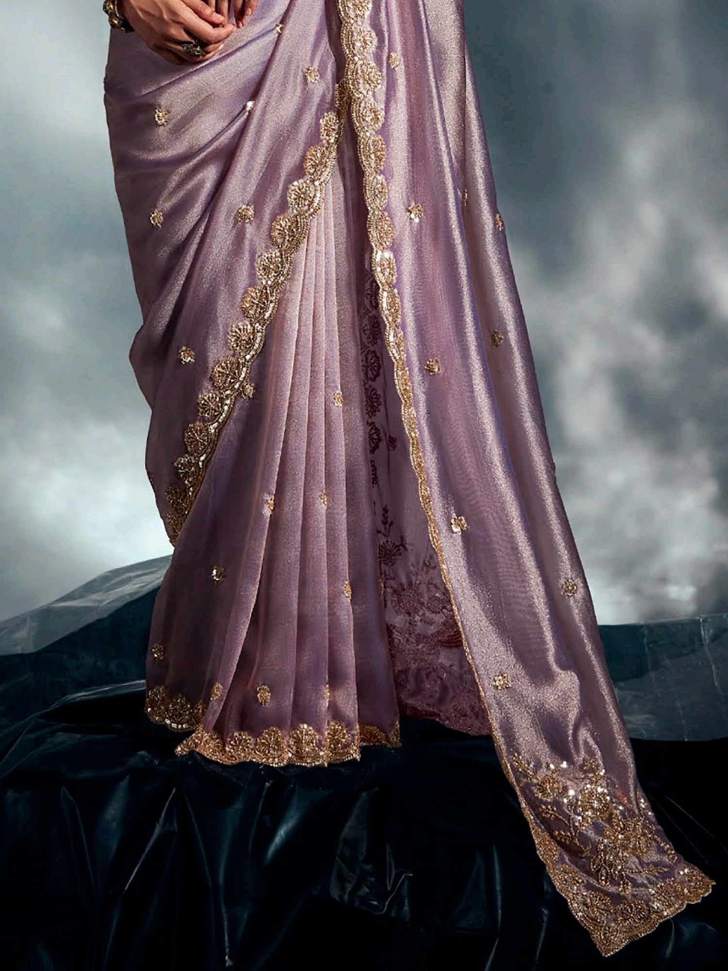 Lovely Lavender Organza Embroidered Designer Saree With Blouse