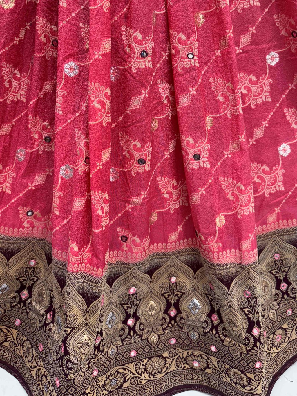 Lovely Pink Georgette Zari Weaving Lehenga Choli With Dupatta