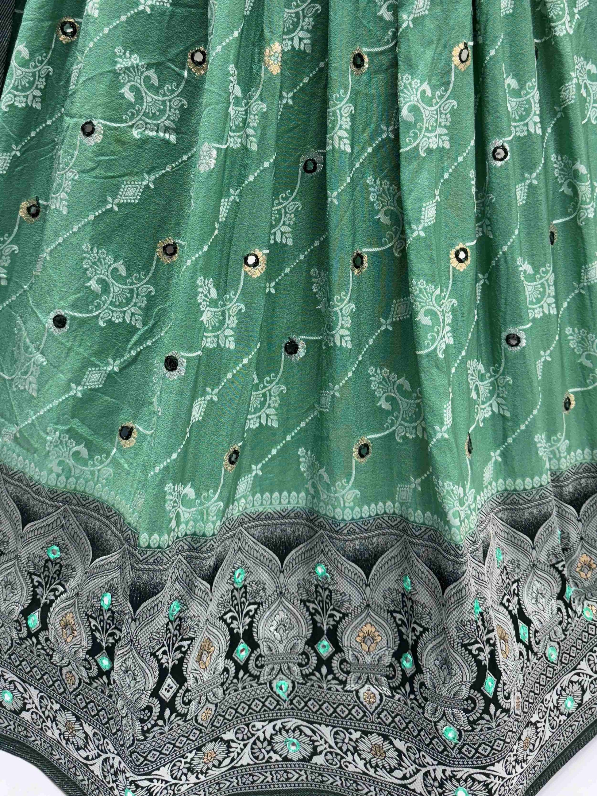 Pretty Green Zari Weaving Lehenga Choli With Banarasi Dupatta