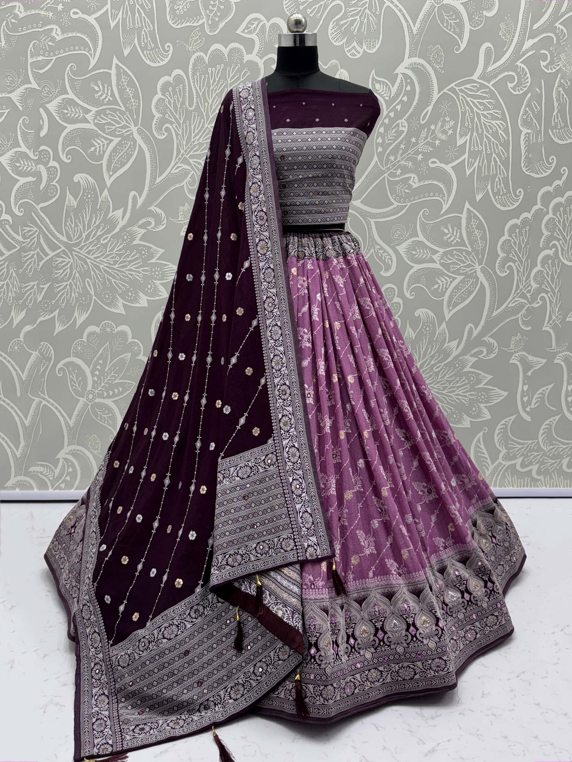 Beautiful Purple Georgette Weaving Party Wear Lehenga Choli