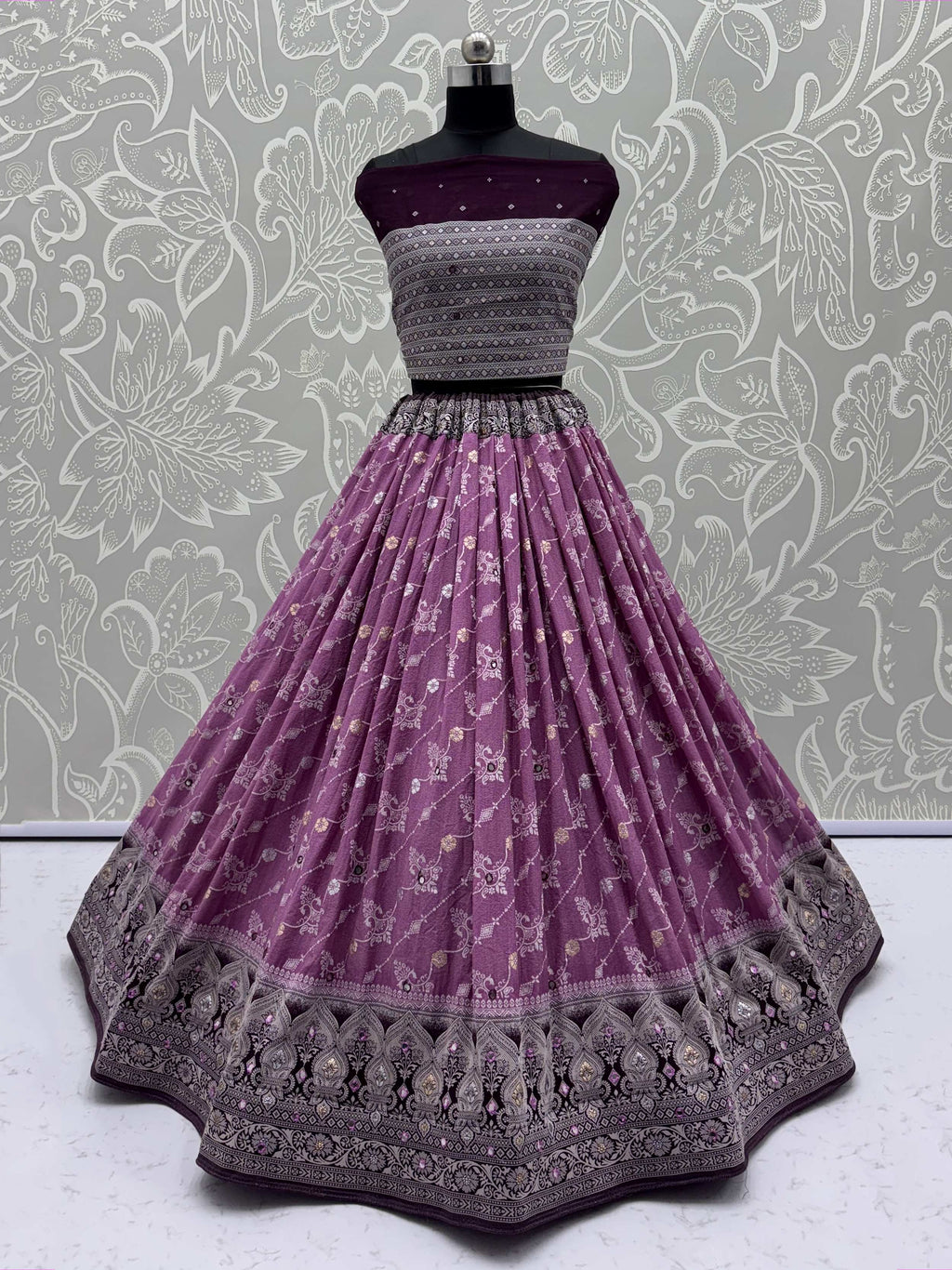 Beautiful Purple Georgette Weaving Party Wear Lehenga Choli