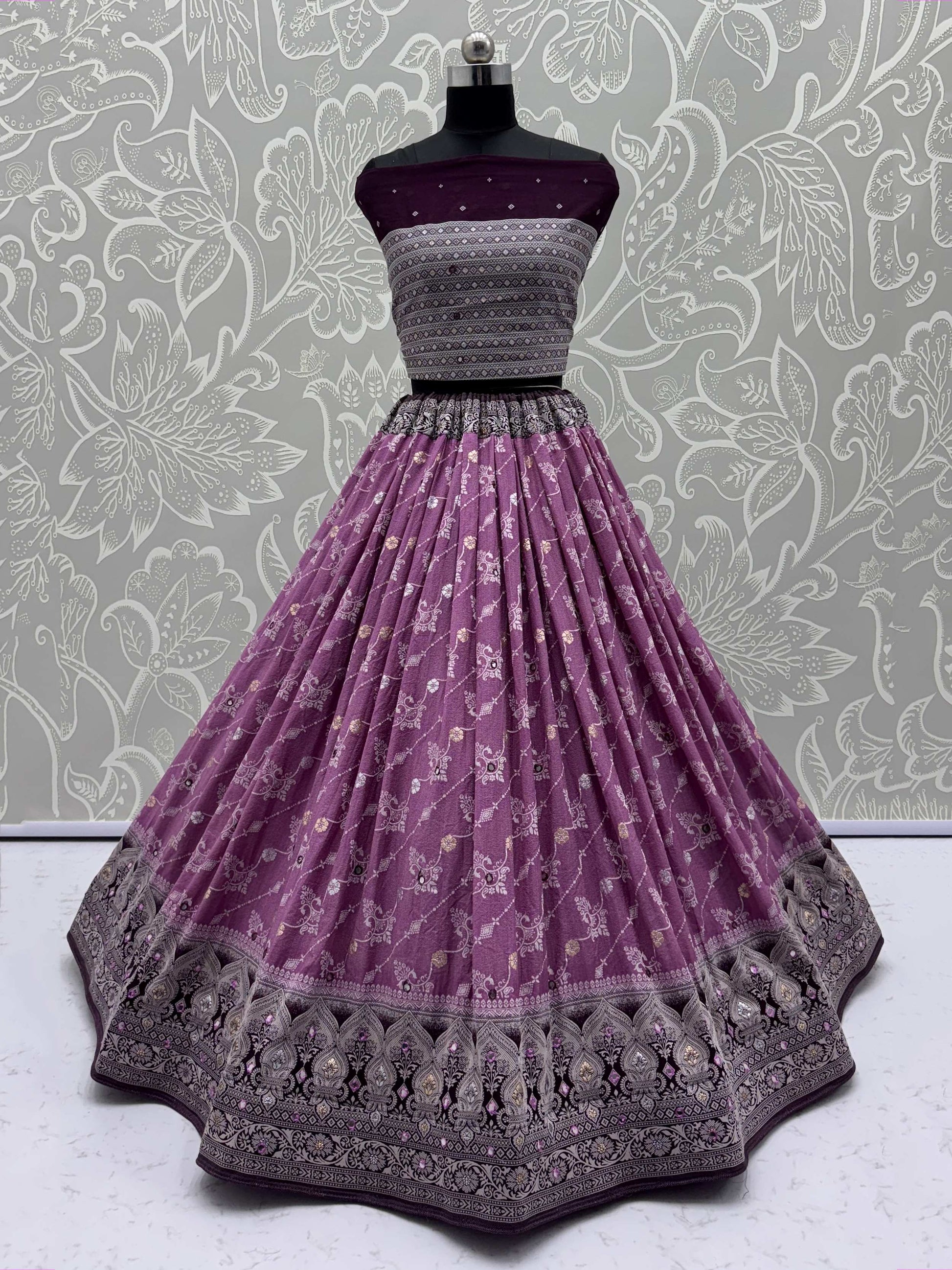Beautiful Purple Georgette Weaving Party Wear Lehenga Choli