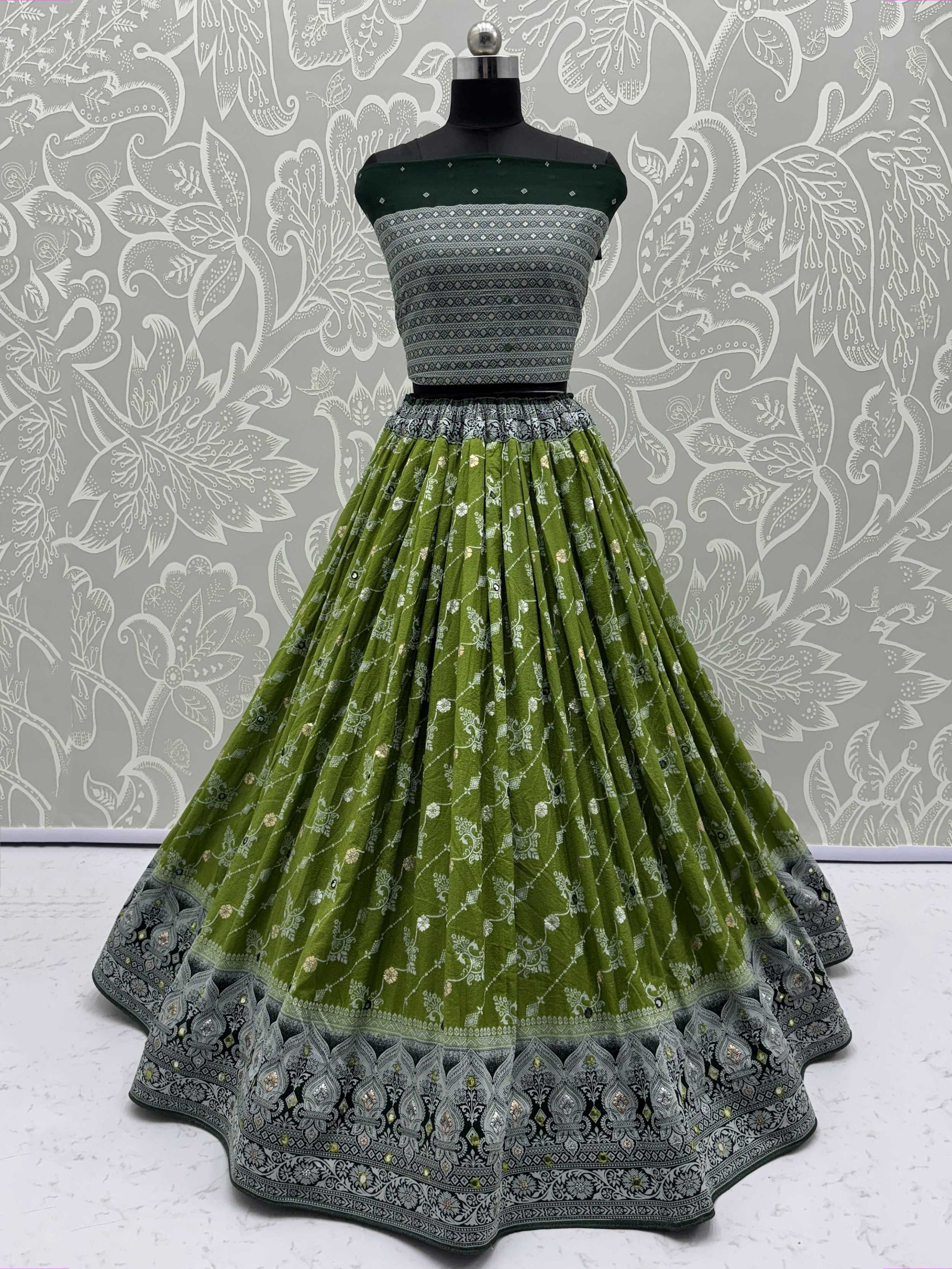 Brilliant Olive Green Georgette Zari Work Festival Wear Lehenga Choli