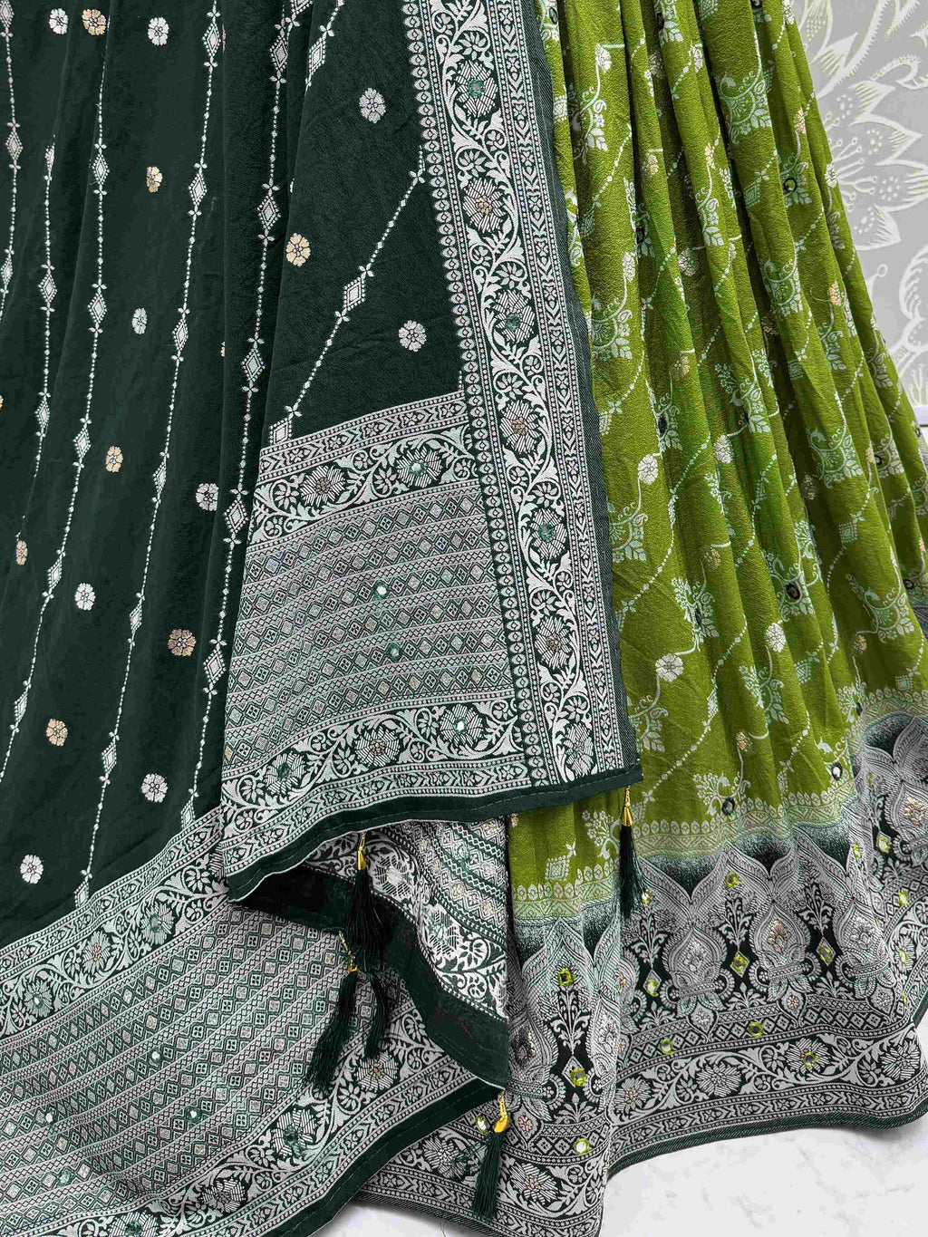 Brilliant Olive Green Georgette Zari Work Festival Wear Lehenga Choli