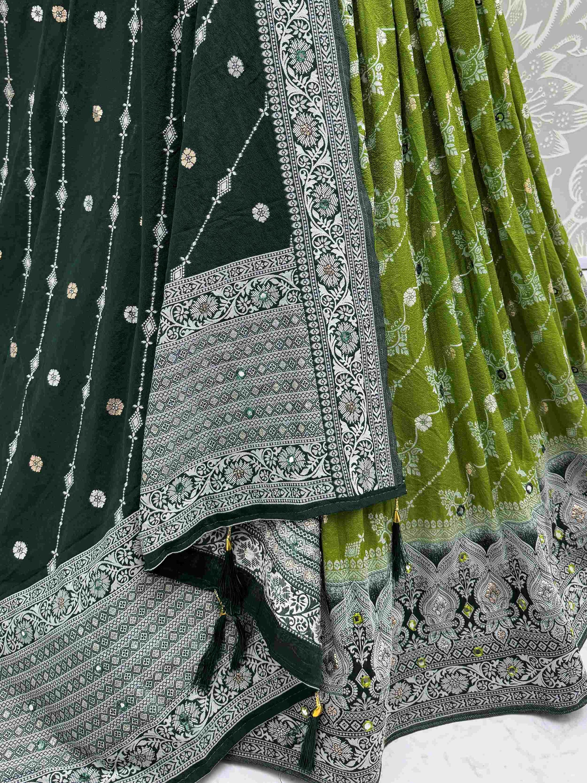 Brilliant Olive Green Georgette Zari Work Festival Wear Lehenga Choli