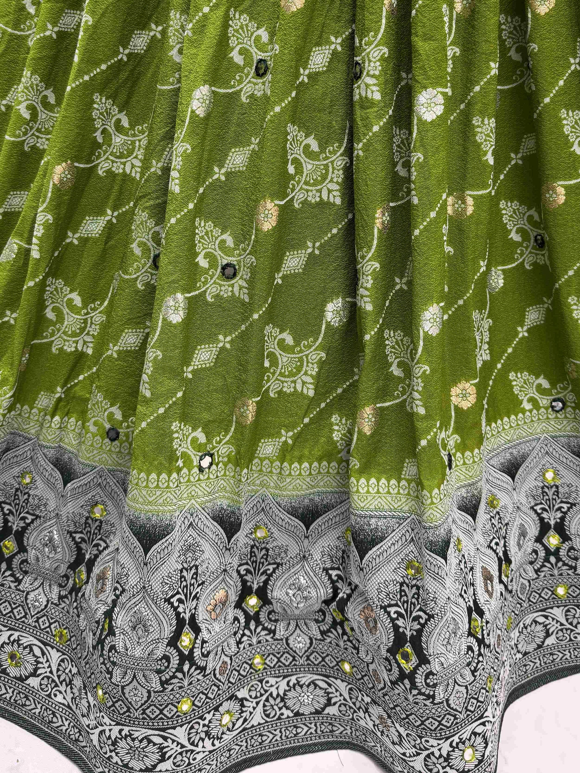 Brilliant Olive Green Georgette Zari Work Festival Wear Lehenga Choli