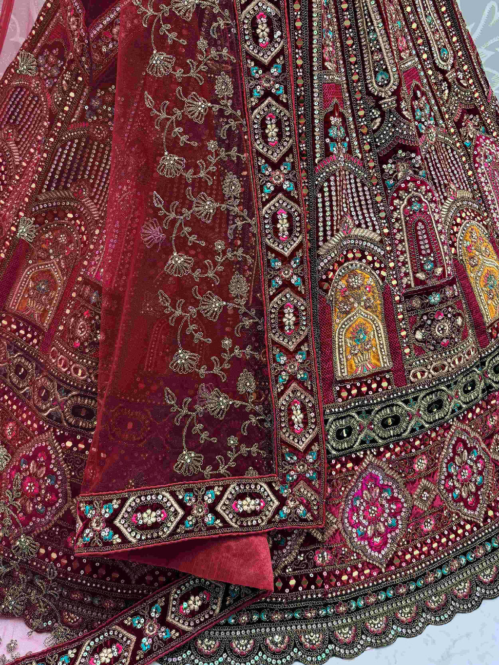 Beautiful Maroon Embroidered Bridal Lehenga Choli With Double Dupatta