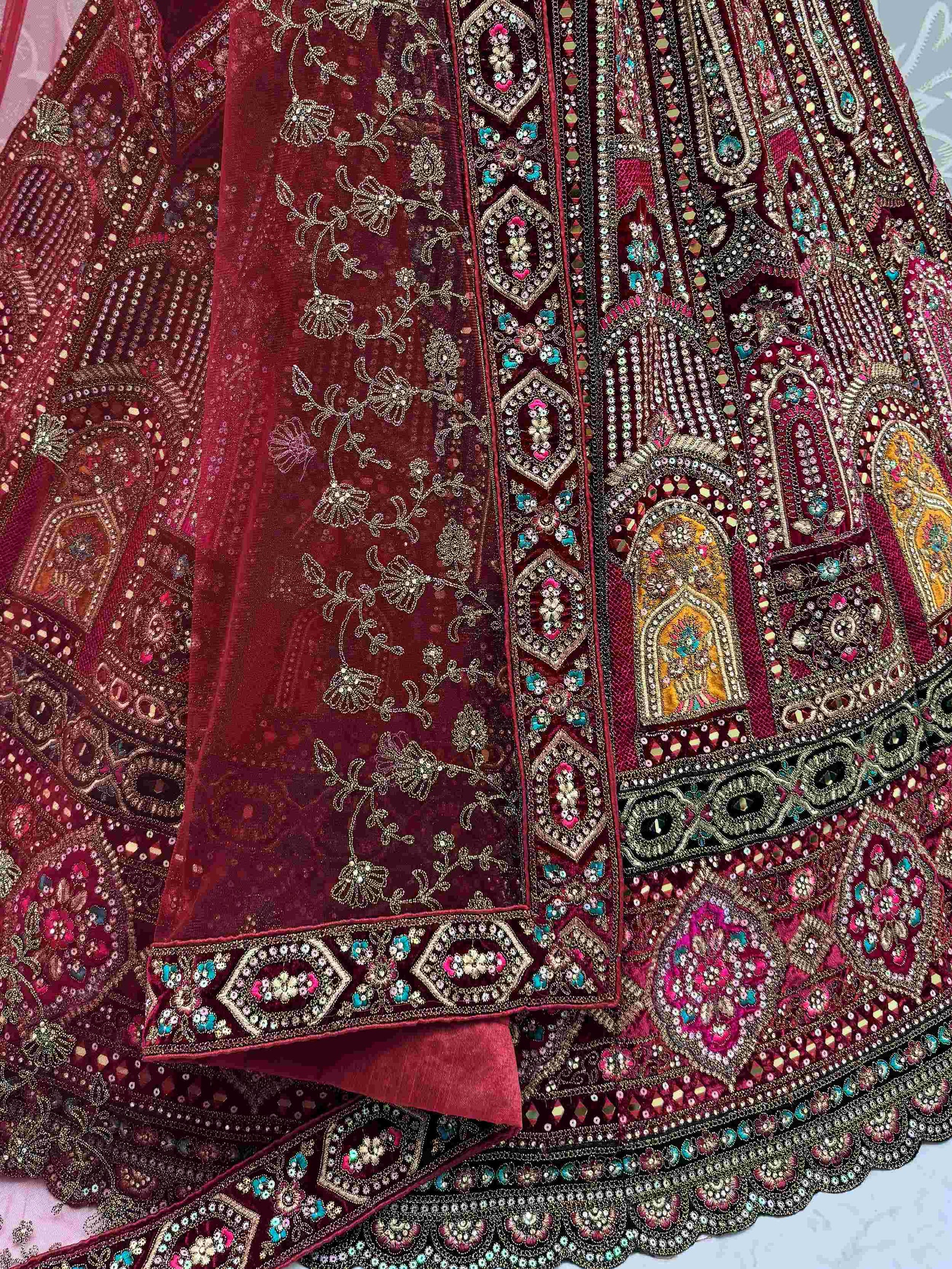 Beautiful Maroon Embroidered Bridal Lehenga Choli With Double Dupatta