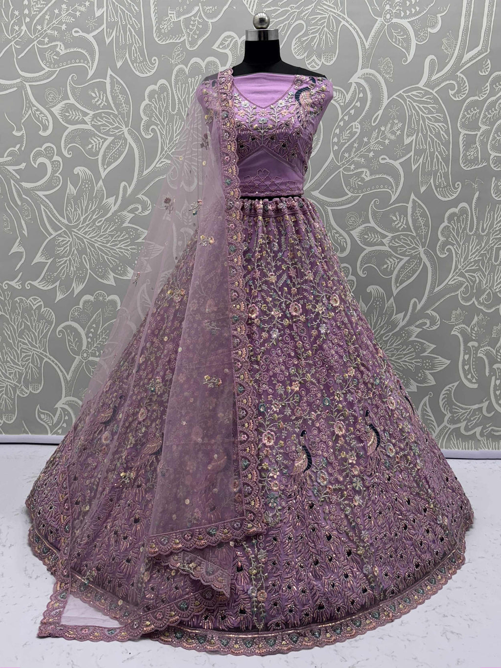 Gorgeous Lavender Net Multi-Thread Work Bridemaids Lehenga Choli