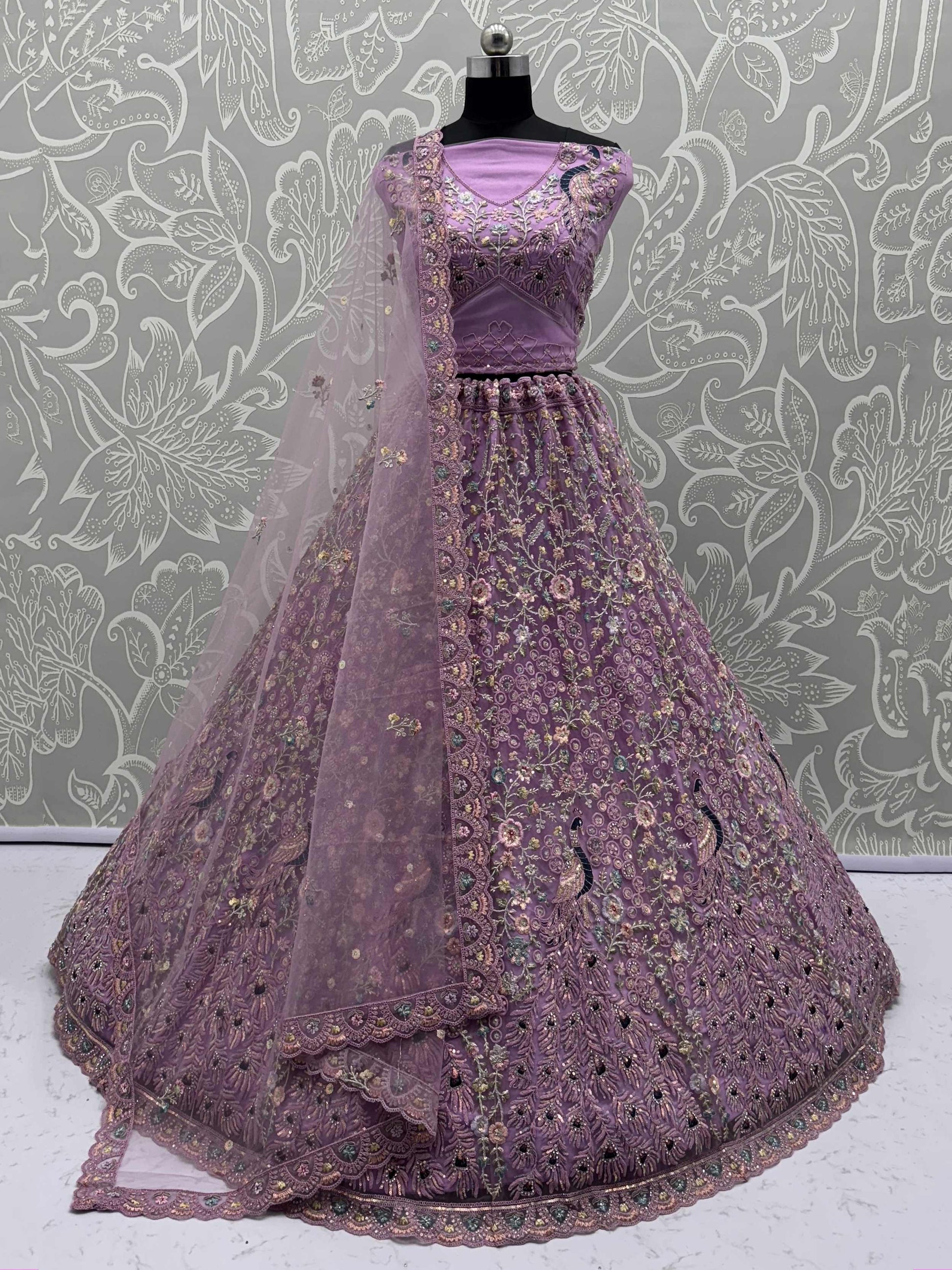 Gorgeous Lavender Net Multi-Thread Work Bridemaids Lehenga Choli