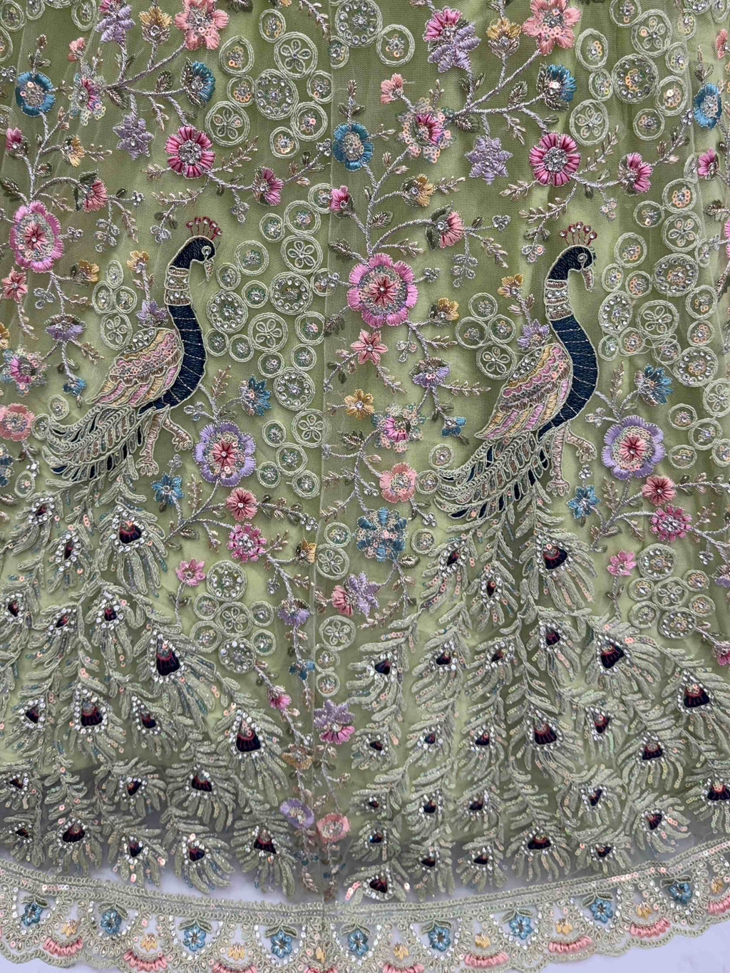 Exquisite Green Net Floral Embroidered Mehendi Wear Lehenga Choli