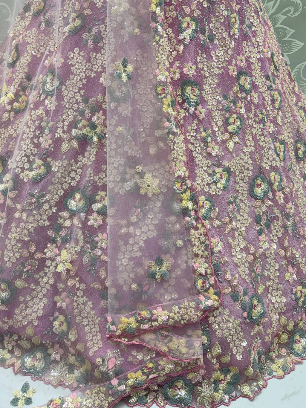 Spectacular Lilac Net Floral Embroidered Function Wear Lehenga Choli