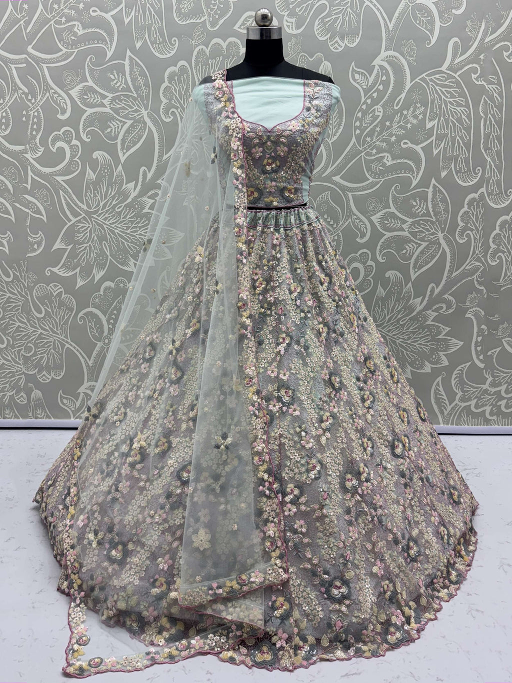 Desirable Sky Blue Multi Thread Work Bridemaids Lehenga Choli